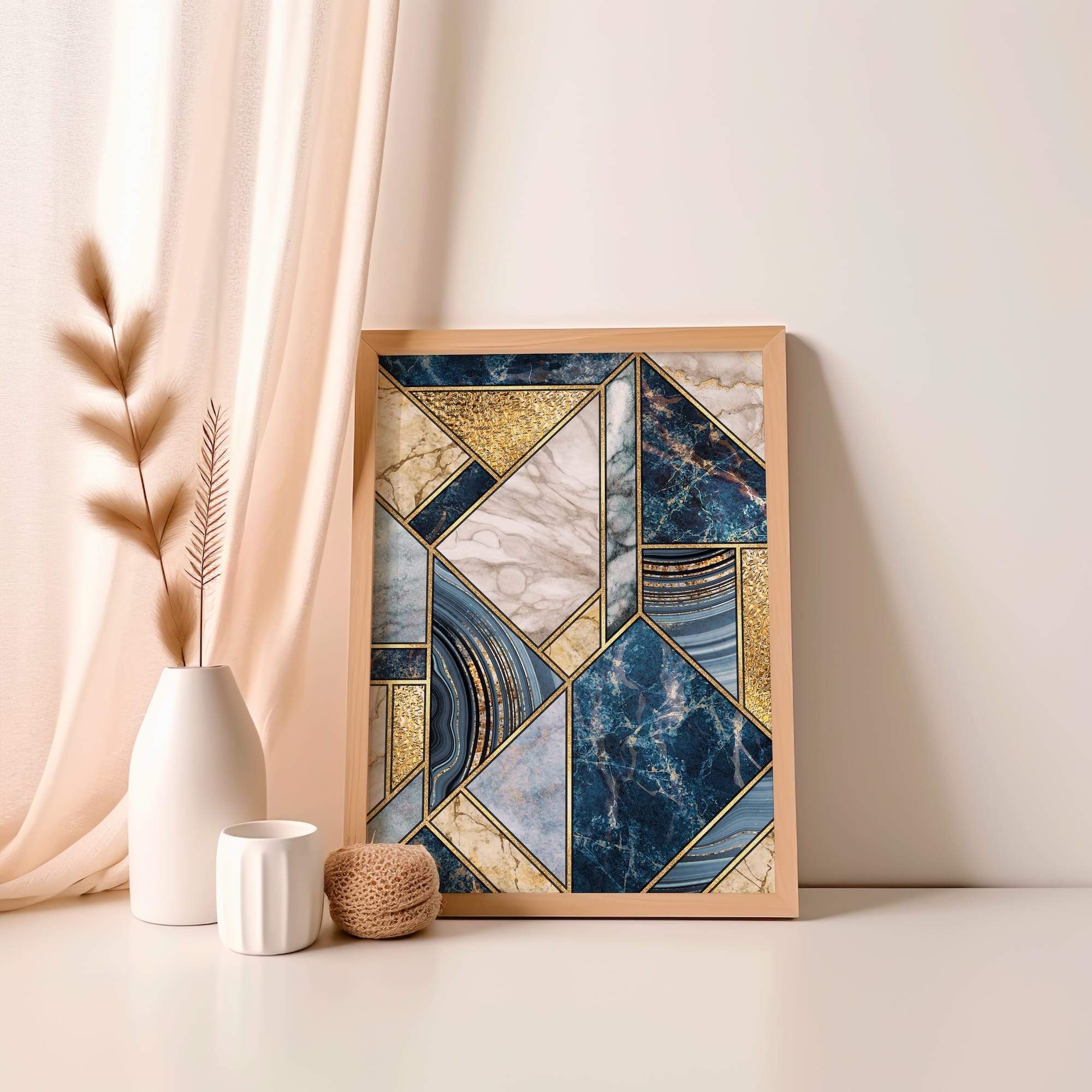 Midnight Geometry Marble Blue Matte Poster Print - Image 4