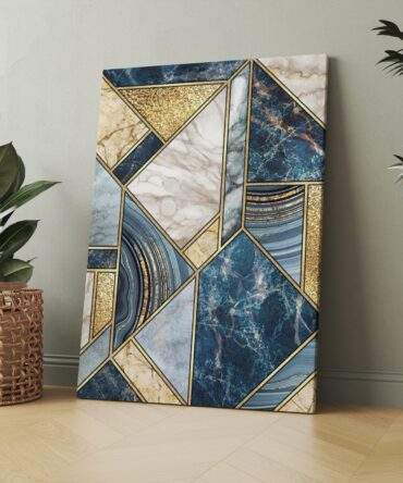 Midnight Geometry Marble Blue Matte Canvas Print
