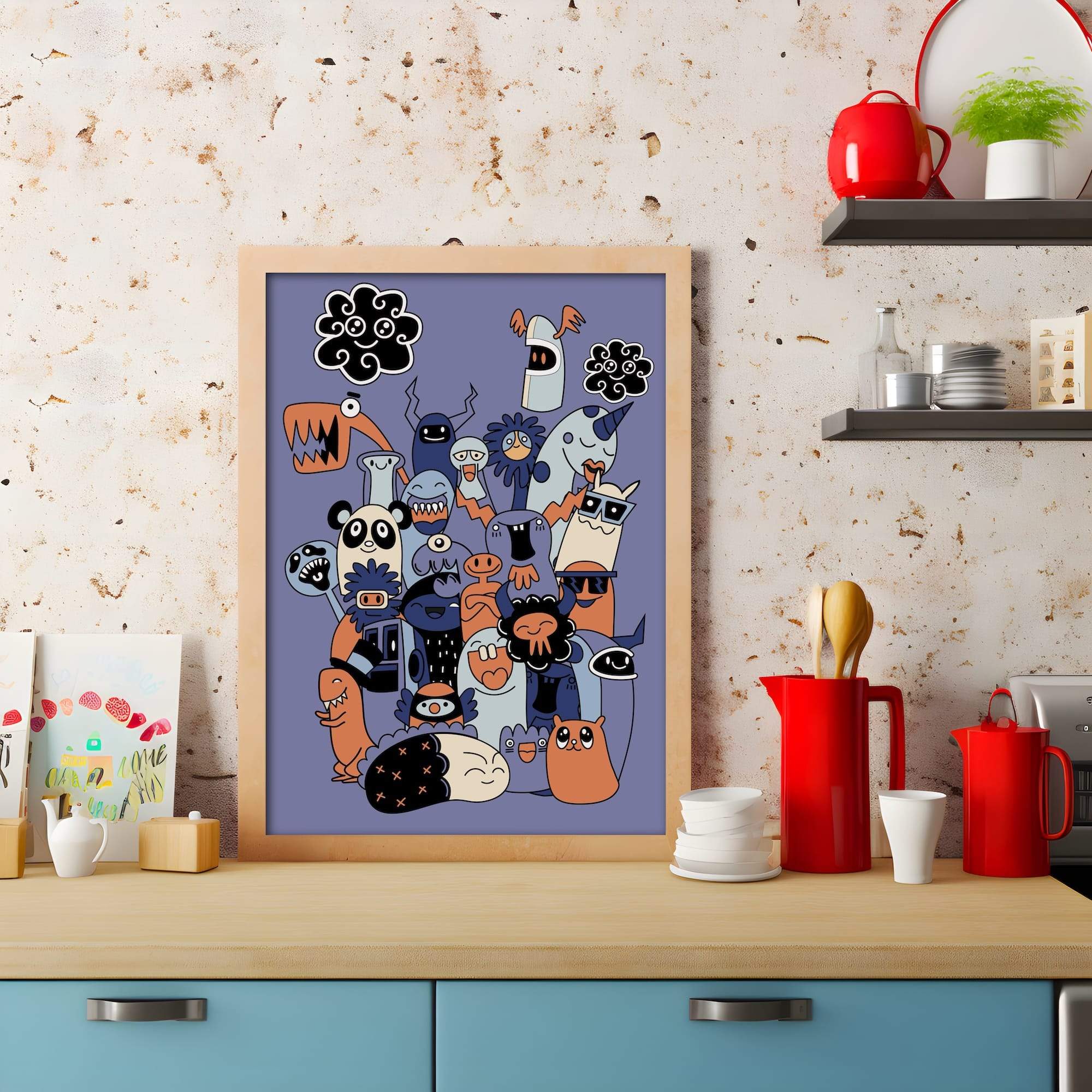 Minimalist Monsters Flat Style Happy Weirdos Matte Canvas Print - Image 3