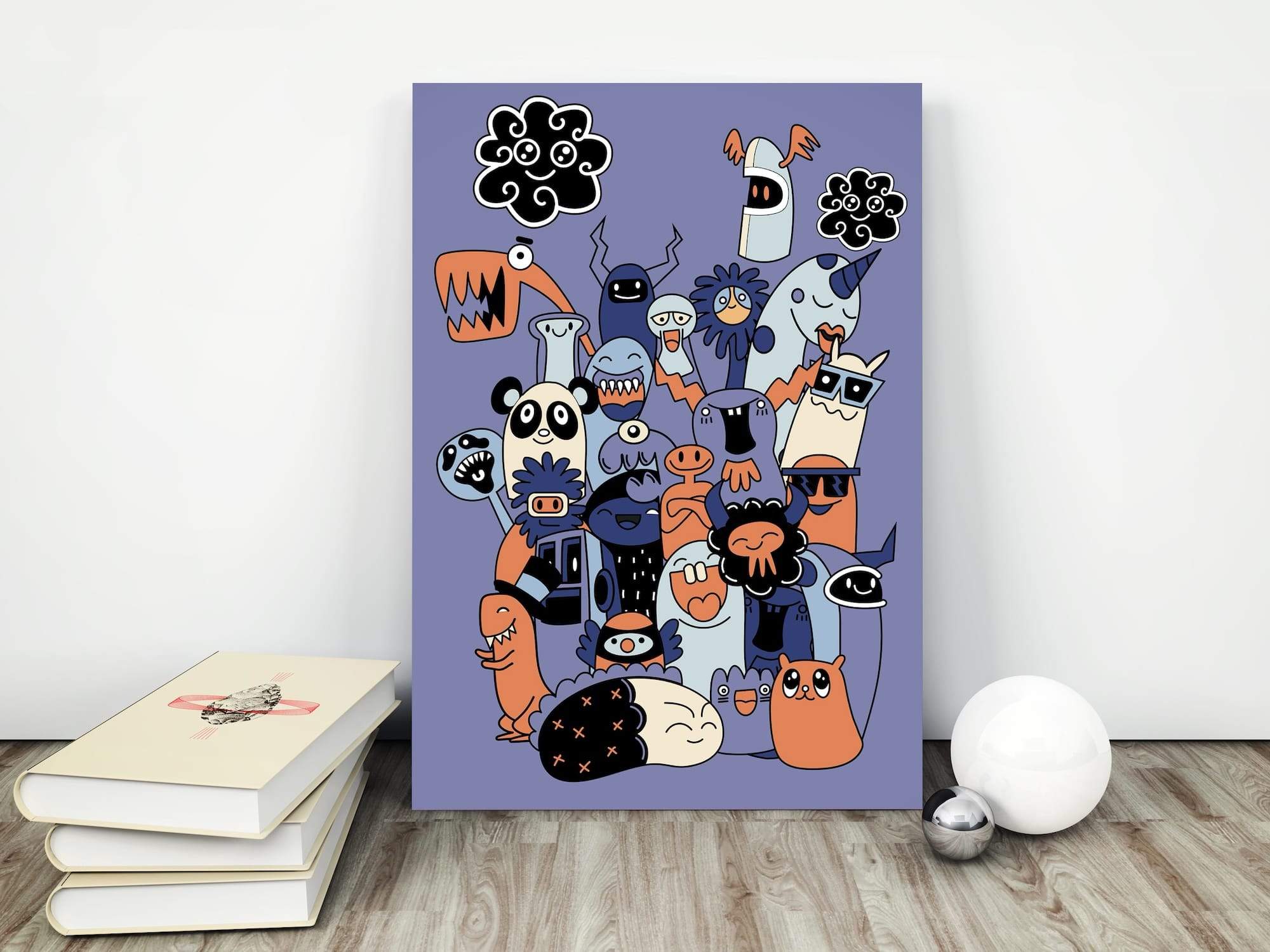 Minimalist Monsters Flat Style Happy Weirdos Matte Canvas Print - Image 4