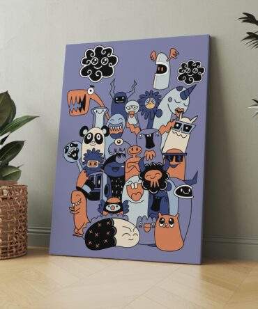 Minimalist Monsters Flat Style Happy Weirdos Matte Canvas Print