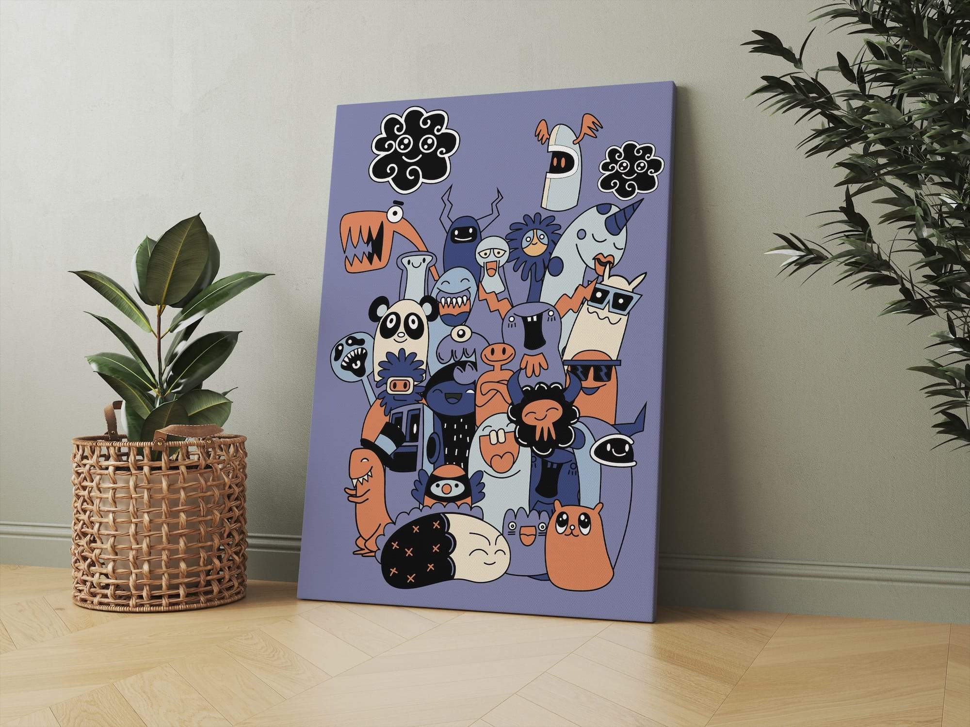 Minimalist Monsters Flat Style Happy Weirdos Matte Canvas Print