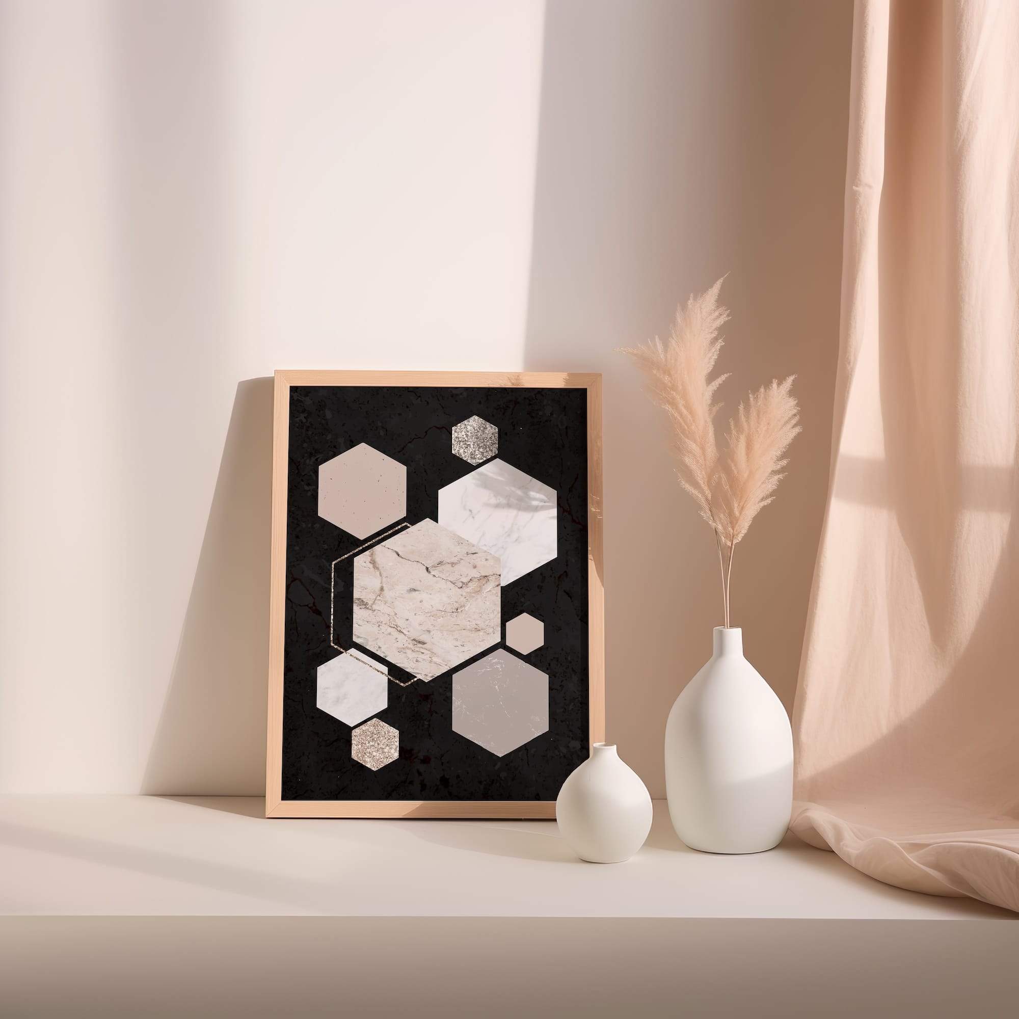 Minimal Marble Hexagon Grid Matte Poster Print - Image 2
