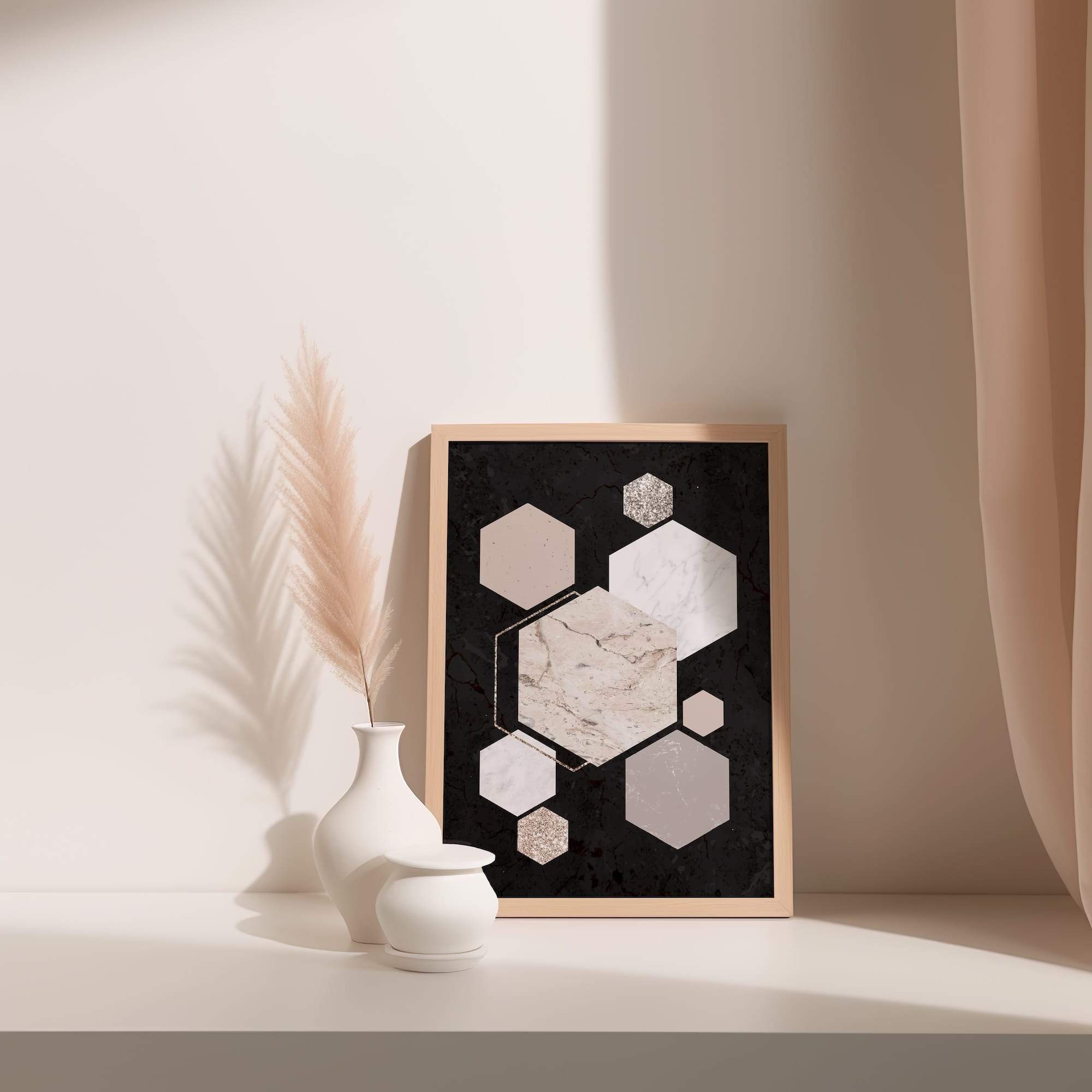 Minimal Marble Hexagon Grid Matte Poster Print - Image 3