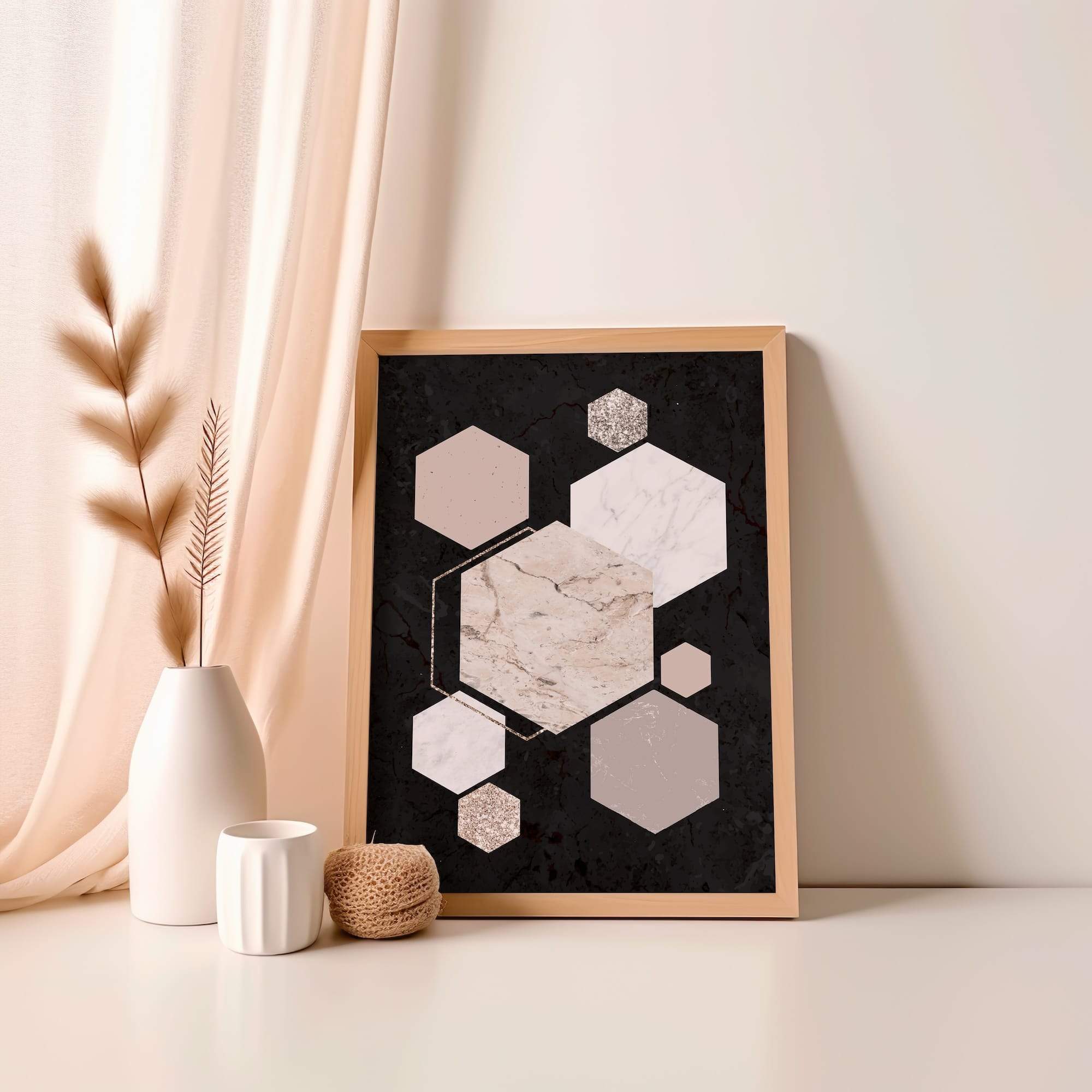 Minimal Marble Hexagon Grid Matte Poster Print - Image 4