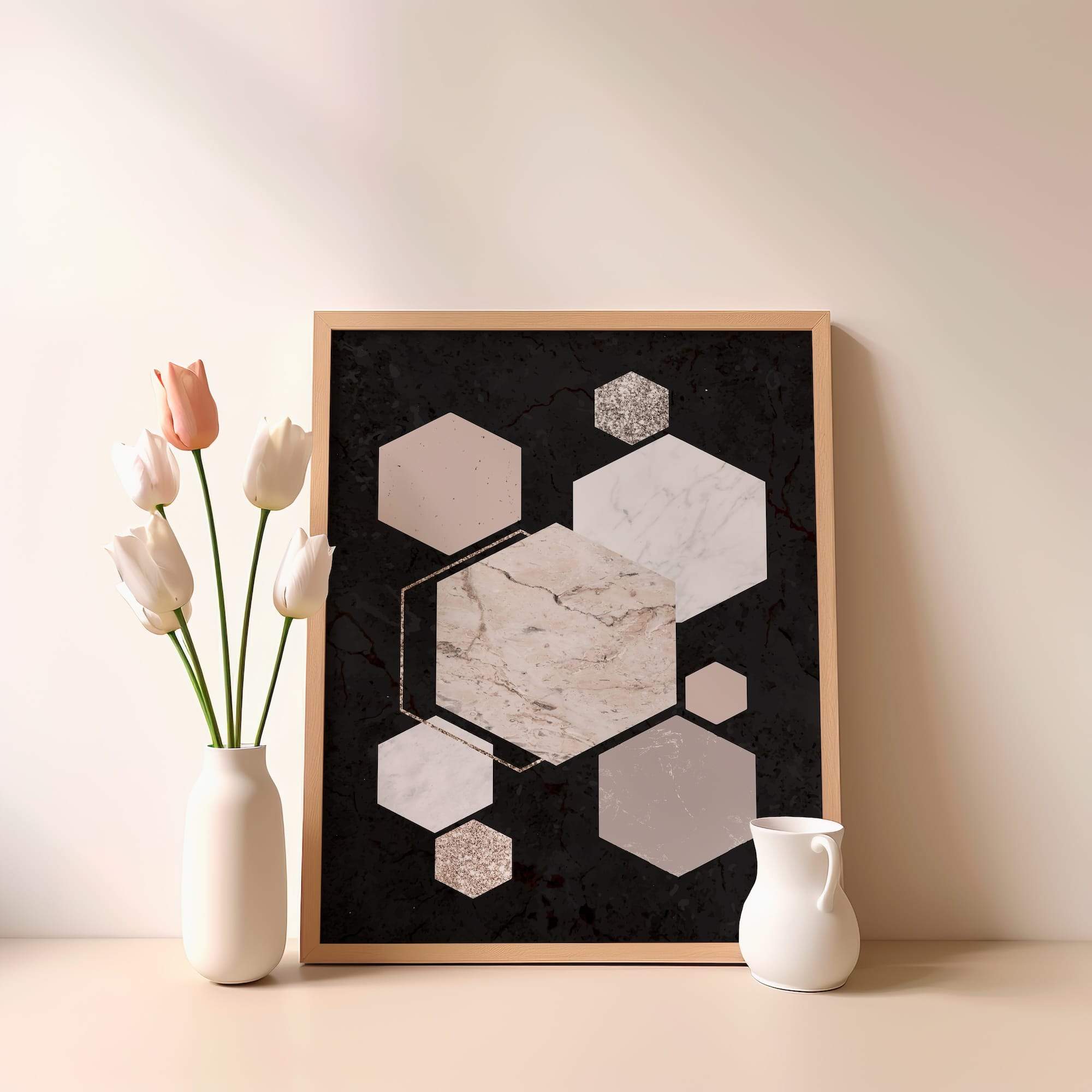 Minimal Marble Hexagon Grid Matte Poster Print