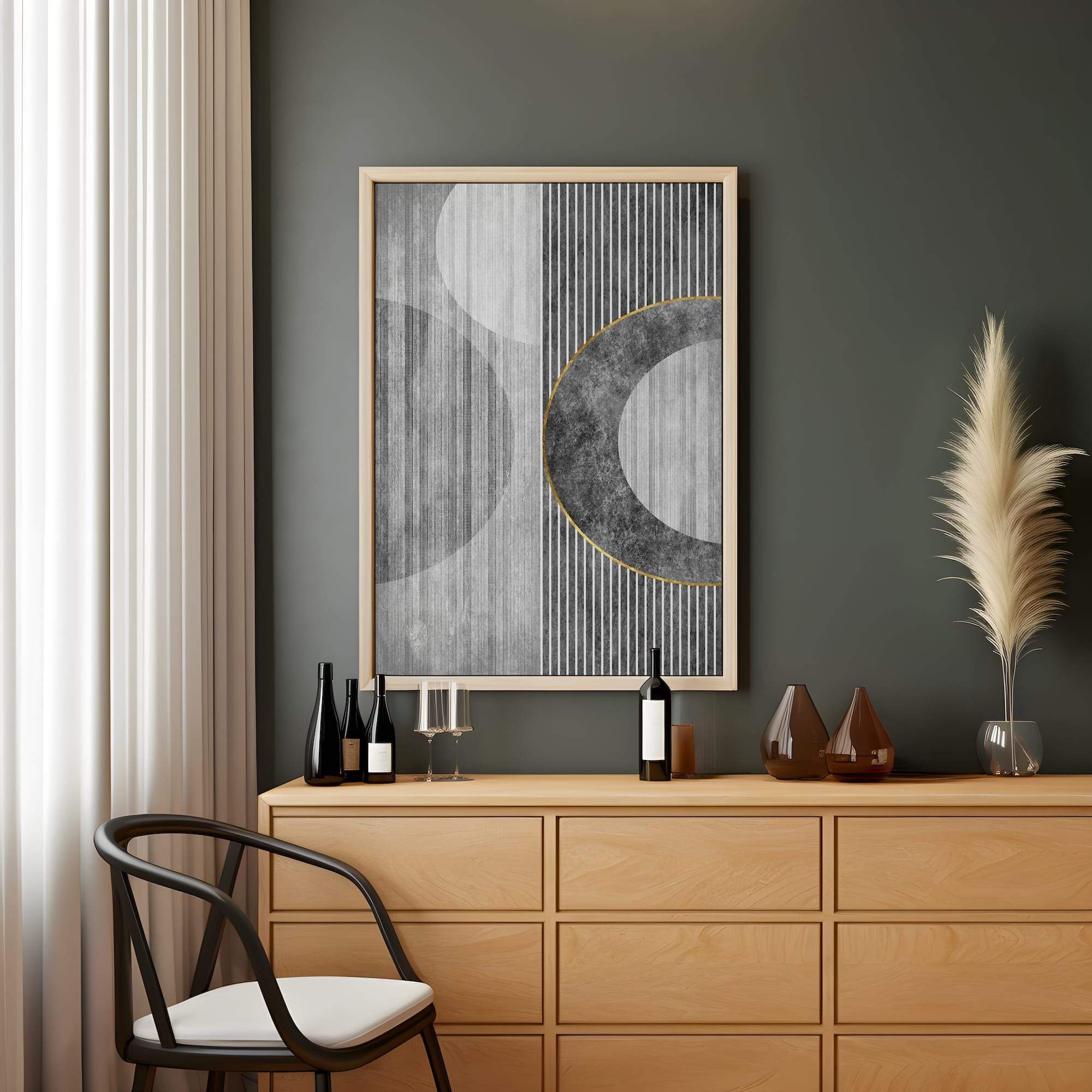 Monochrome Stripe Circles Matte Canvas Print - Image 2