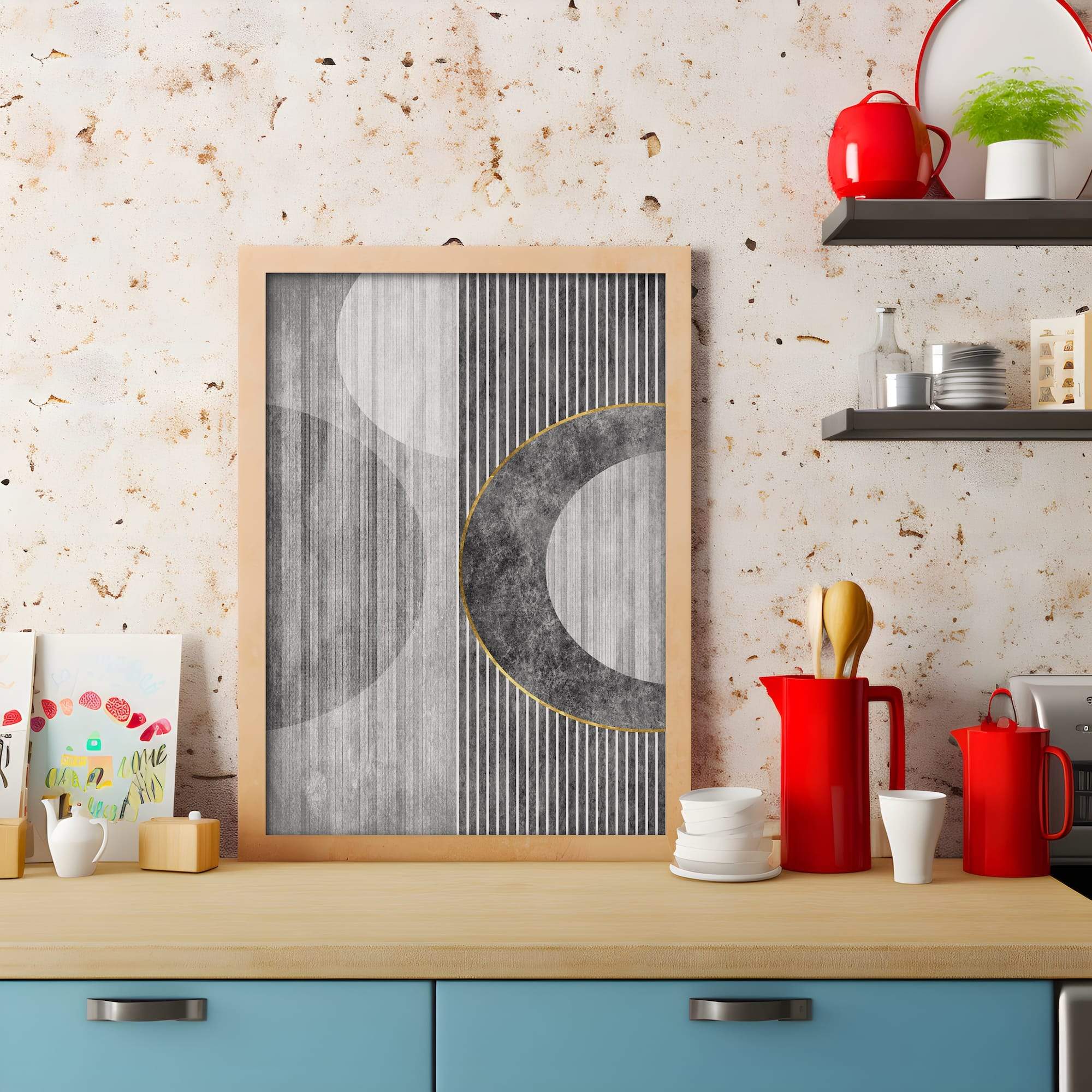 Monochrome Stripe Circles Matte Canvas Print - Image 3