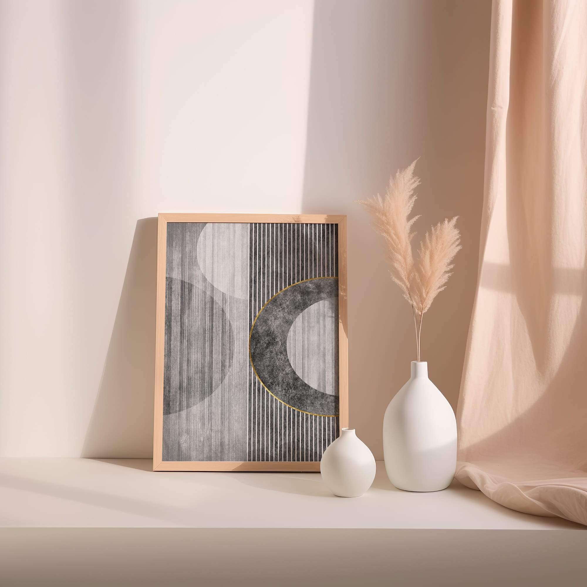 Monochrome Stripe Circles Matte Poster Print - Image 2