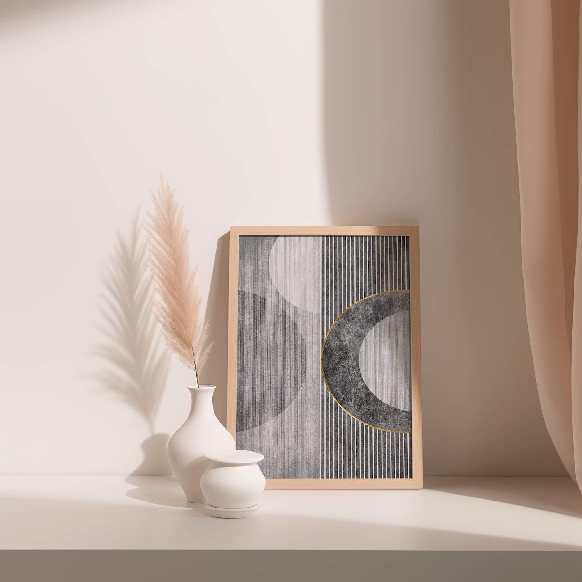 Monochrome Stripe Circles Matte Poster Print - Image 3