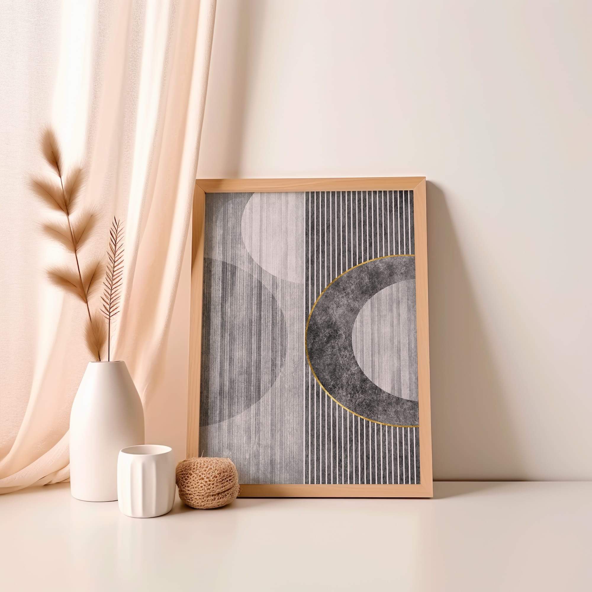 Monochrome Stripe Circles Matte Poster Print - Image 4