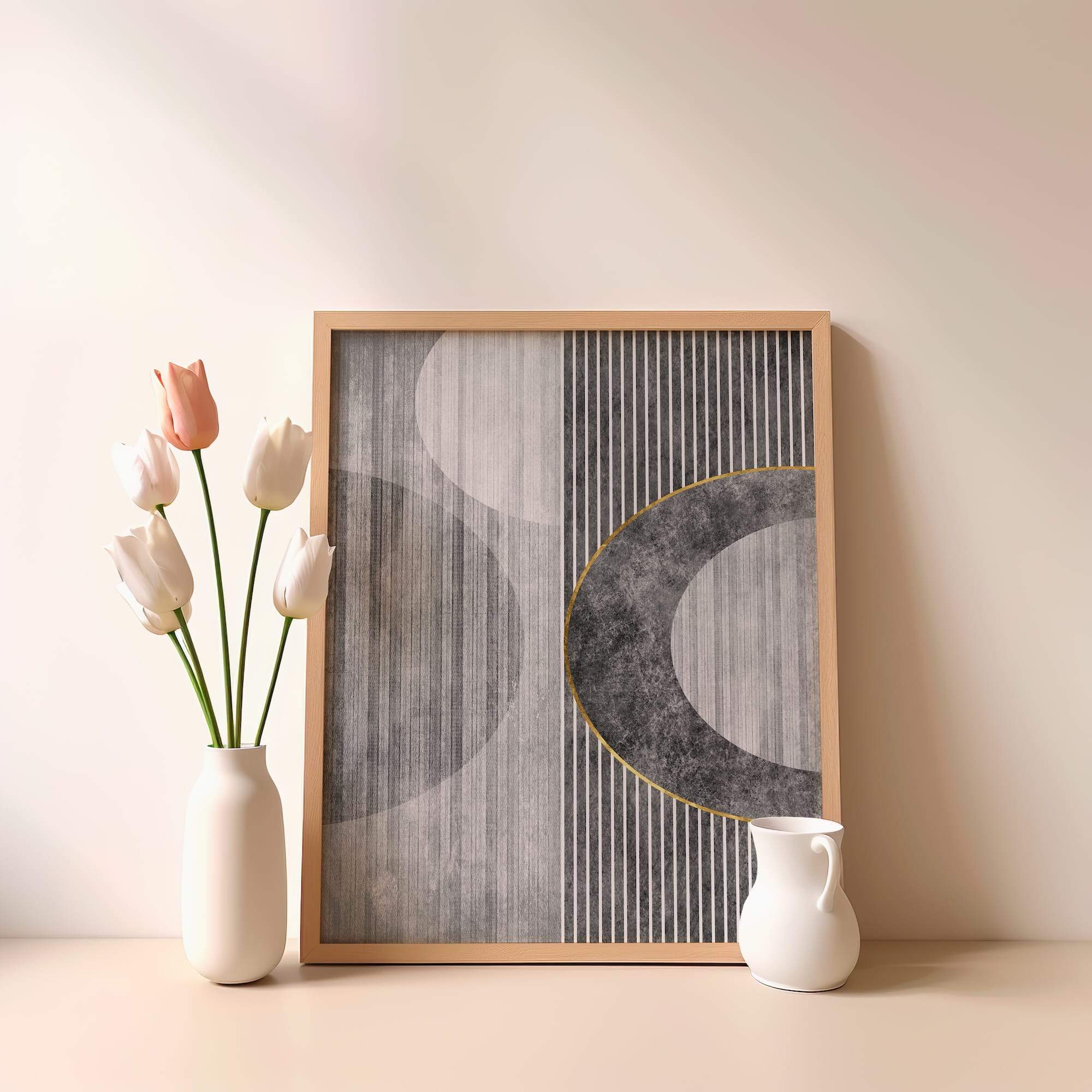 Monochrome Stripe Circles Matte Poster Print