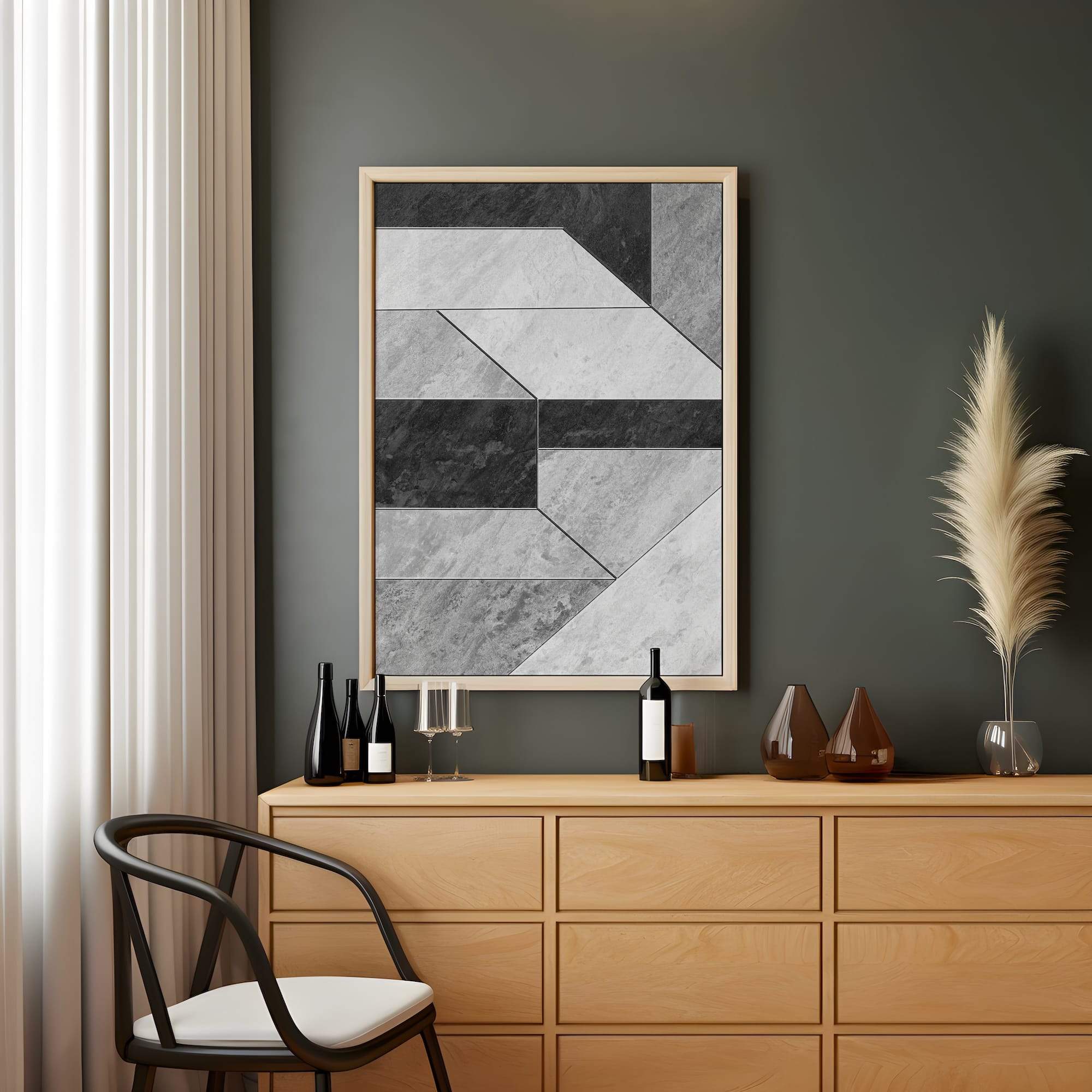 Monochrome Tile Pattern Matte Canvas Print - Image 2