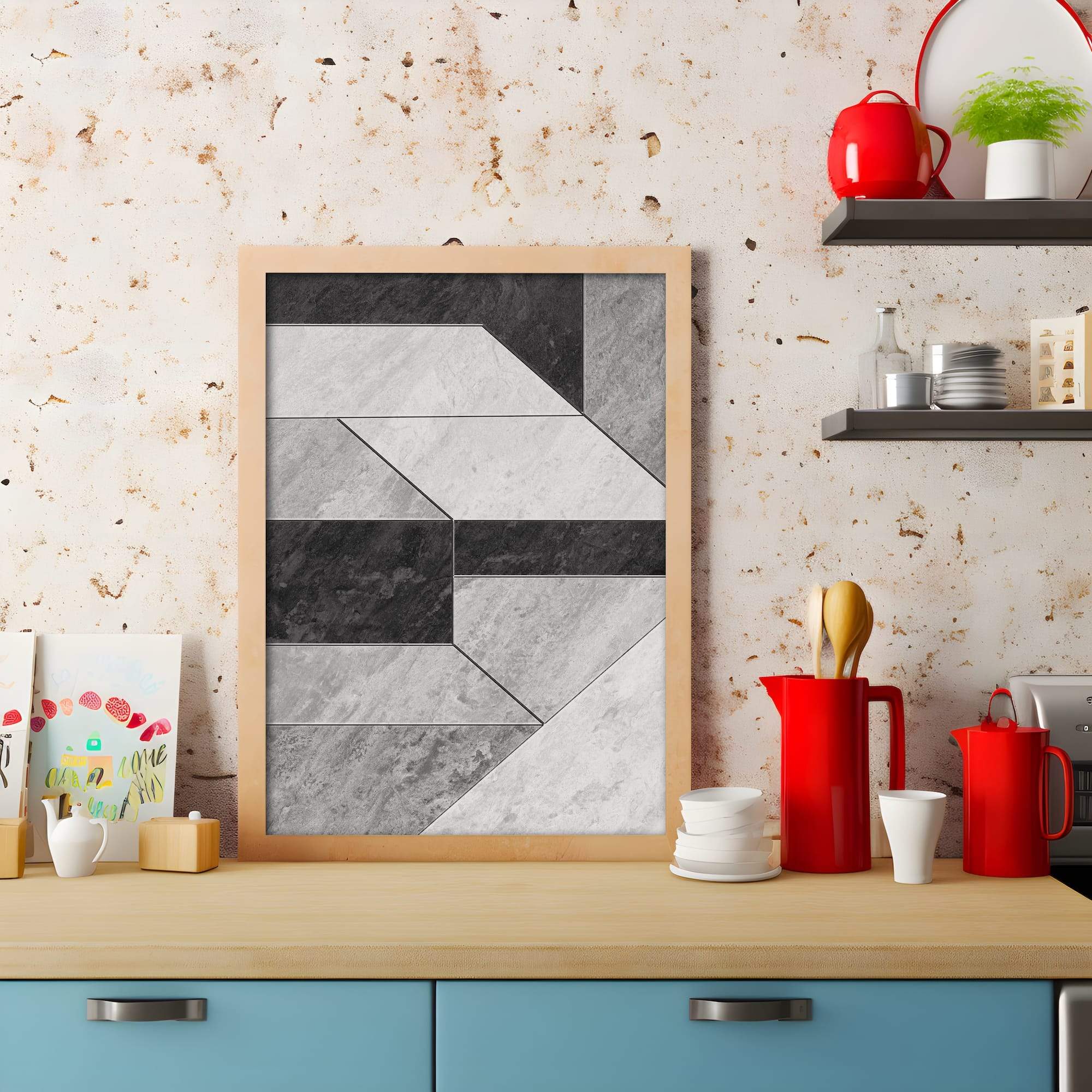 Monochrome Tile Pattern Matte Canvas Print - Image 3