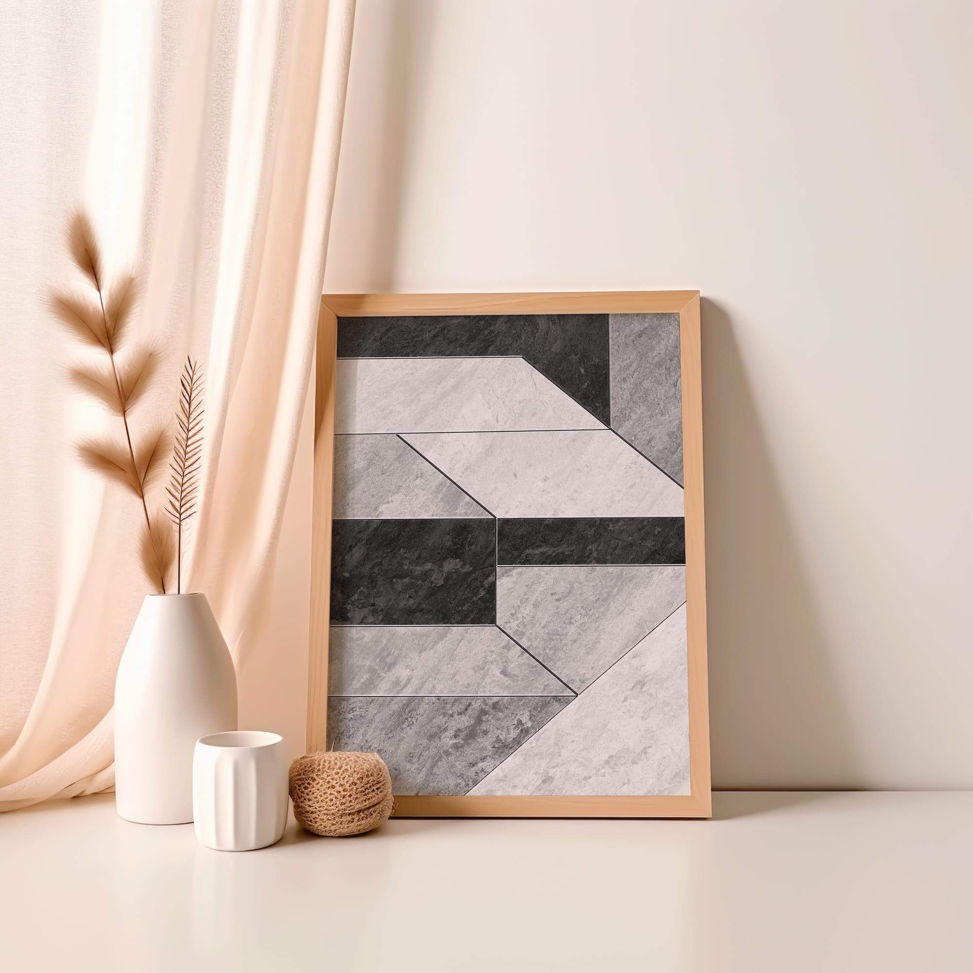 Monochrome Tile Pattern Matte Poster Print - Image 4