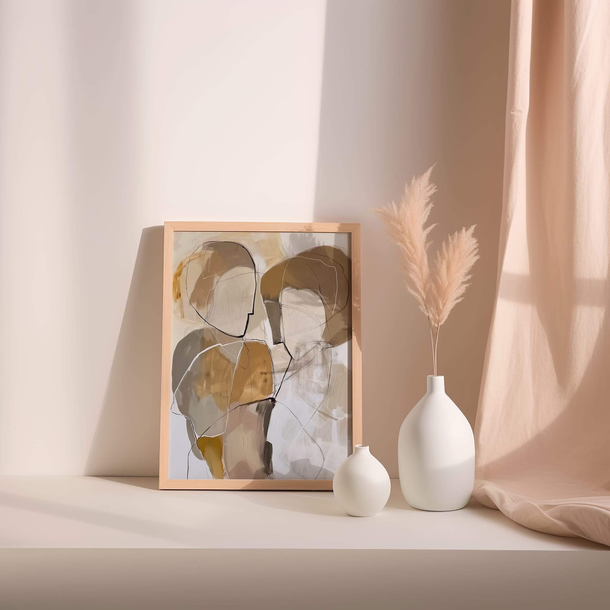 Neutral Line Faces Matte Poster Print - Image 2