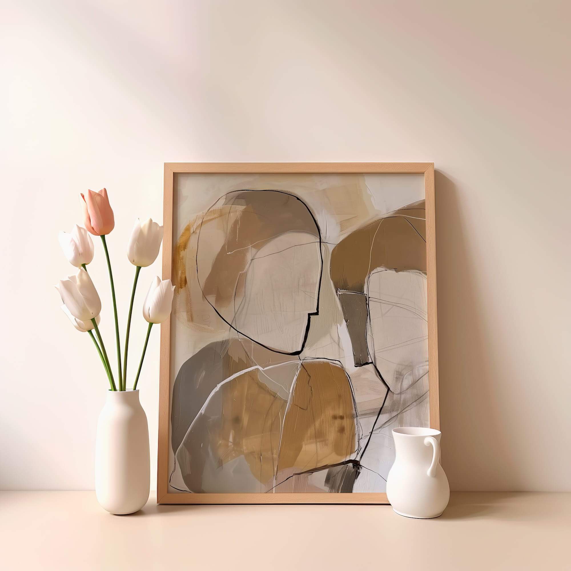 Neutral Line Faces Matte Poster Print