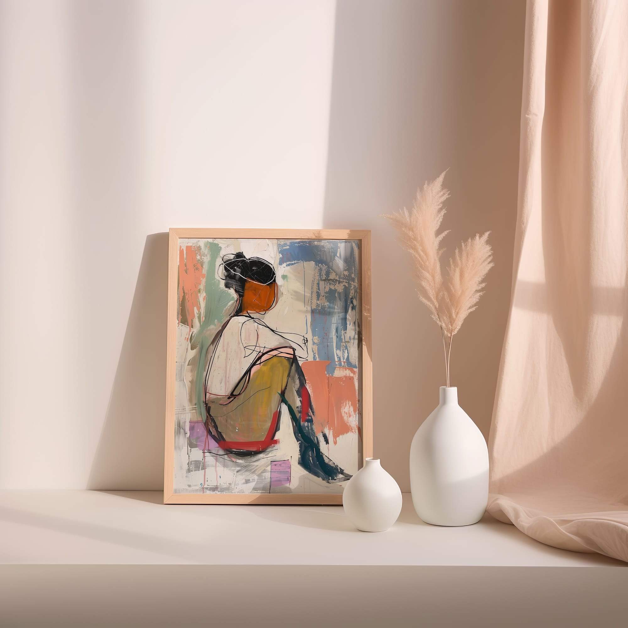 Seated Woman Outline Matte Poster Print - Image 2