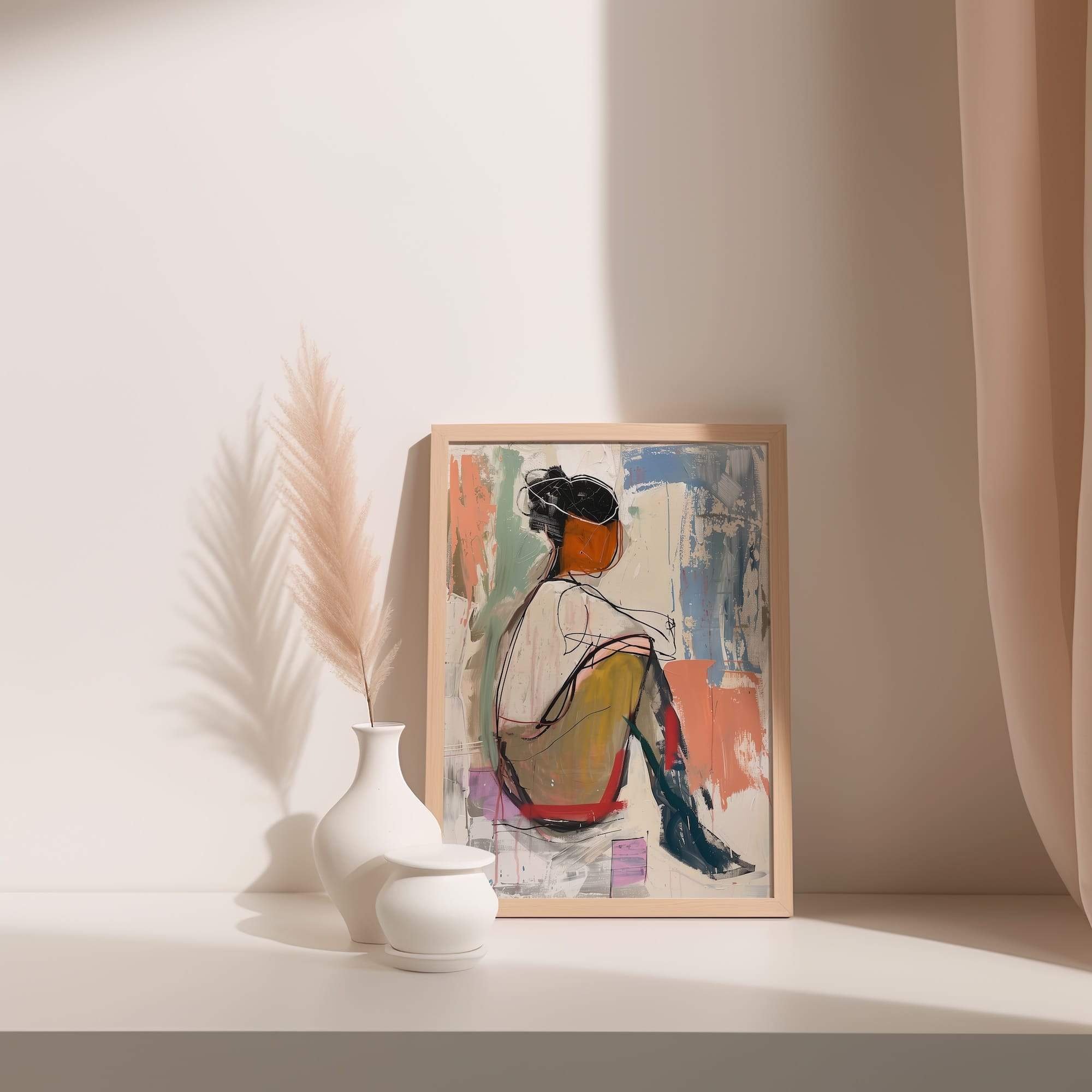 Seated Woman Outline Matte Poster Print - Image 3