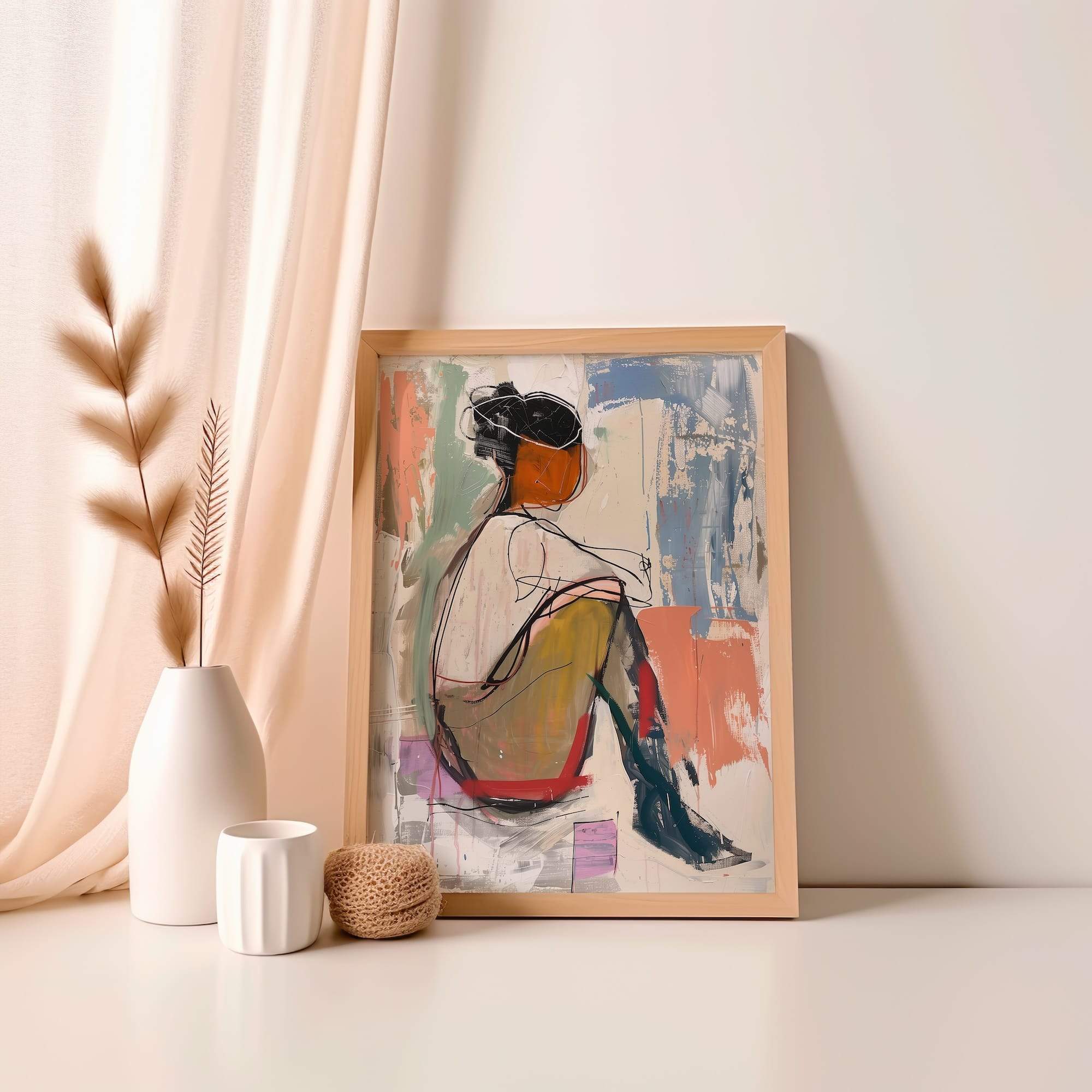 Seated Woman Outline Matte Poster Print - Image 4