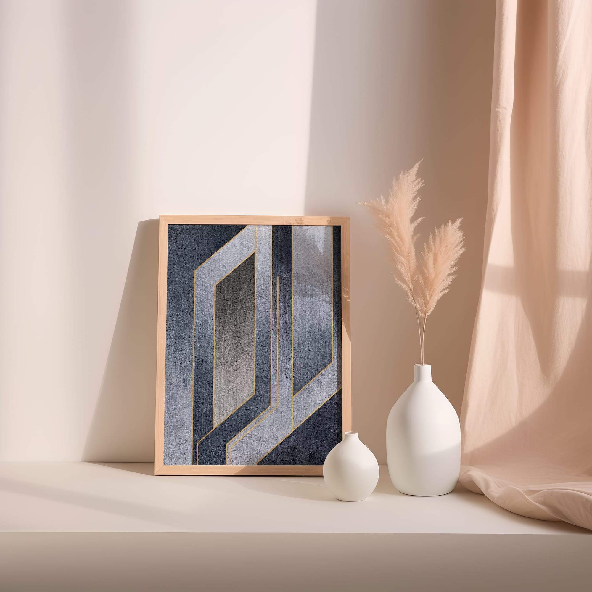 Steel Blue Split Panels Matte Poster Print - Image 2