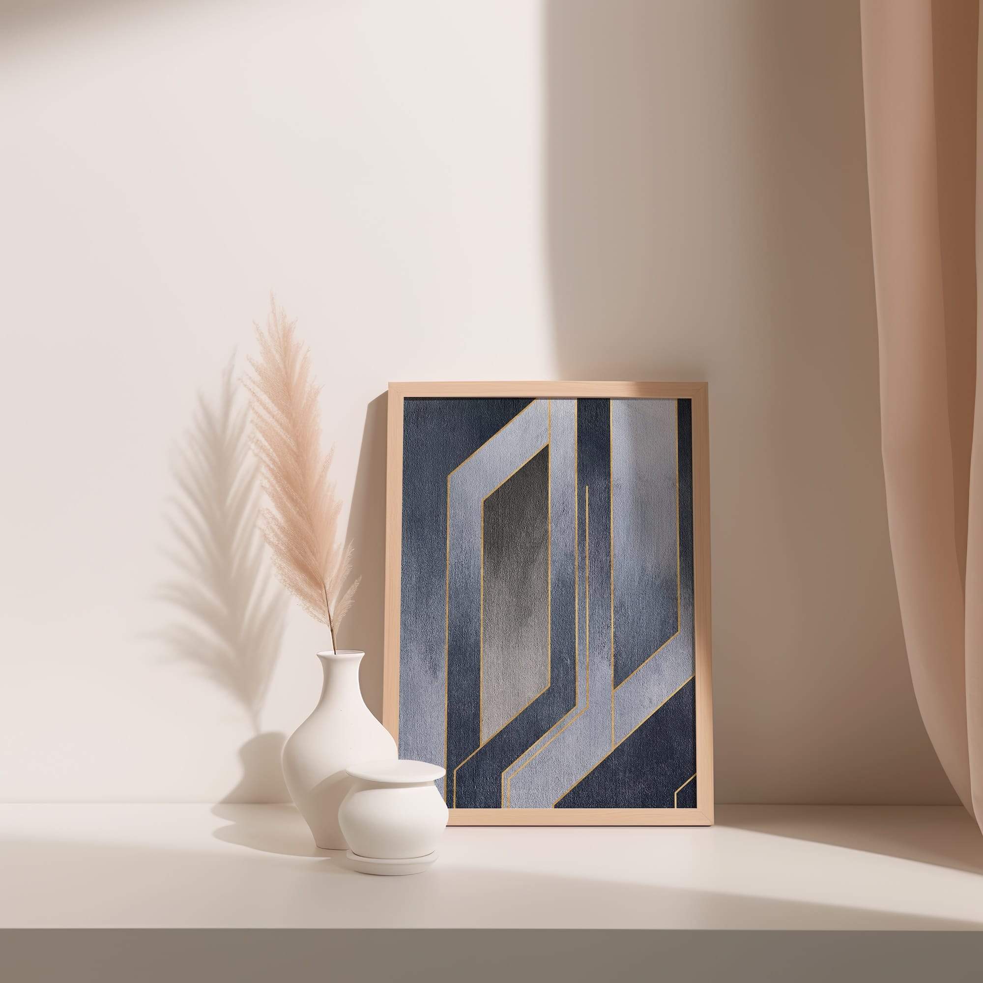 Steel Blue Split Panels Matte Poster Print - Image 3