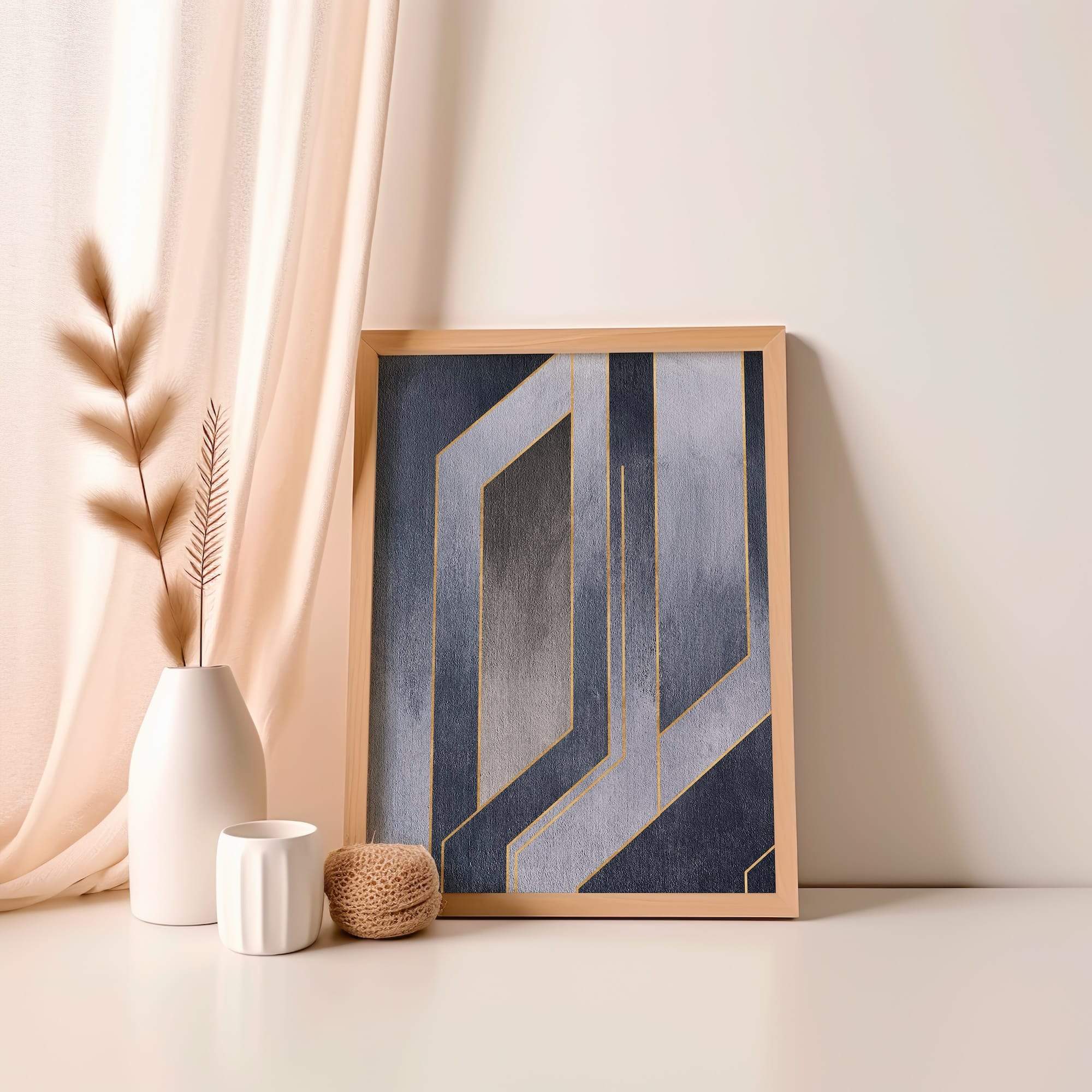 Steel Blue Split Panels Matte Poster Print - Image 4