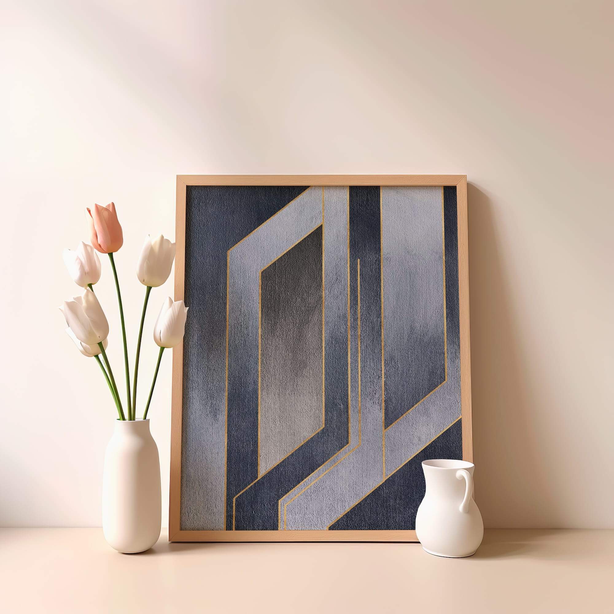 Steel Blue Split Panels Matte Poster Print