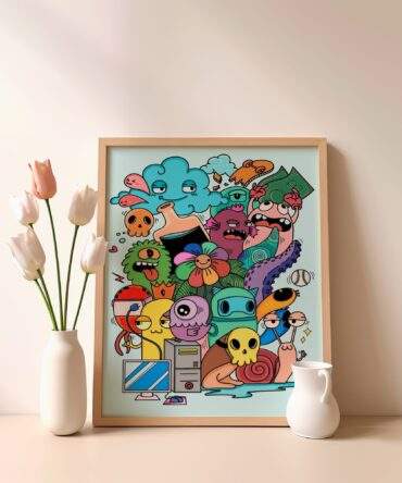 Trippy Creatures Collage Matte Poster Print