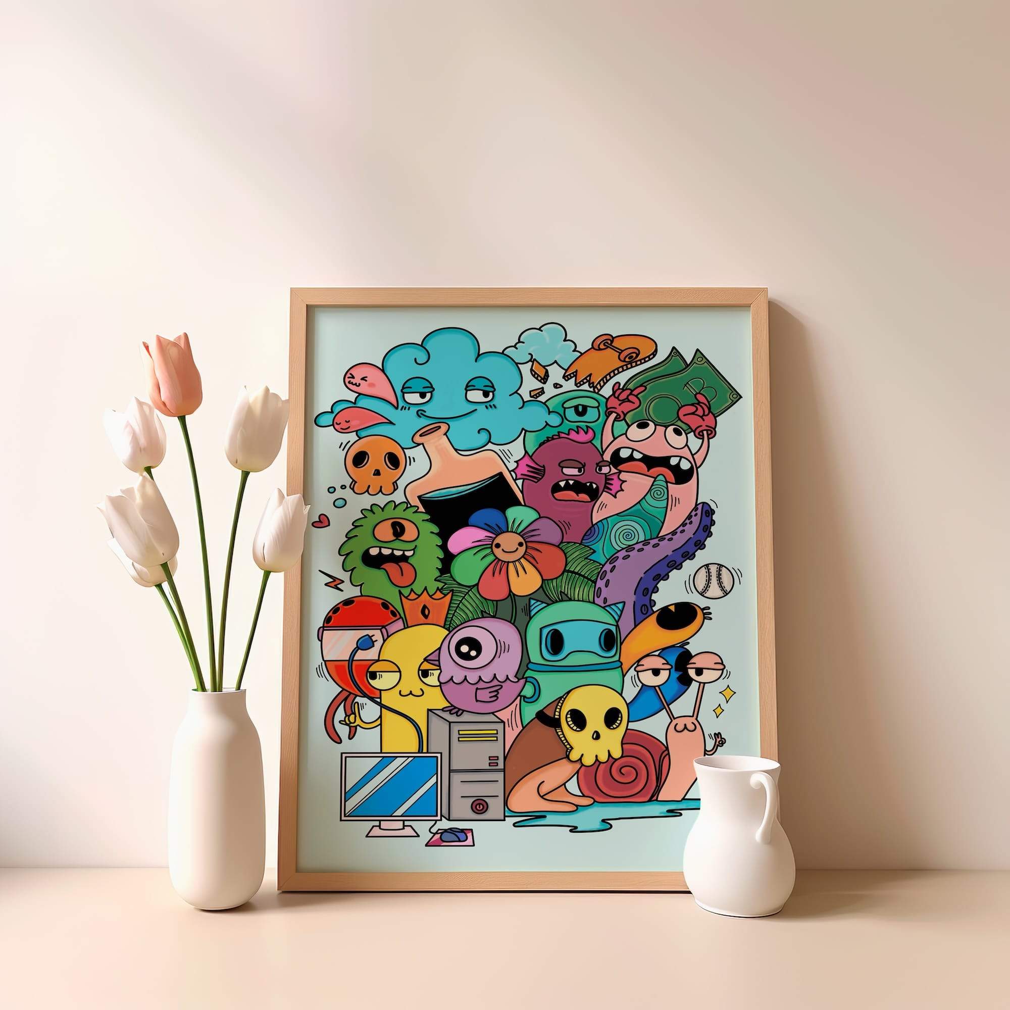 Trippy Creatures Collage Matte Poster Print