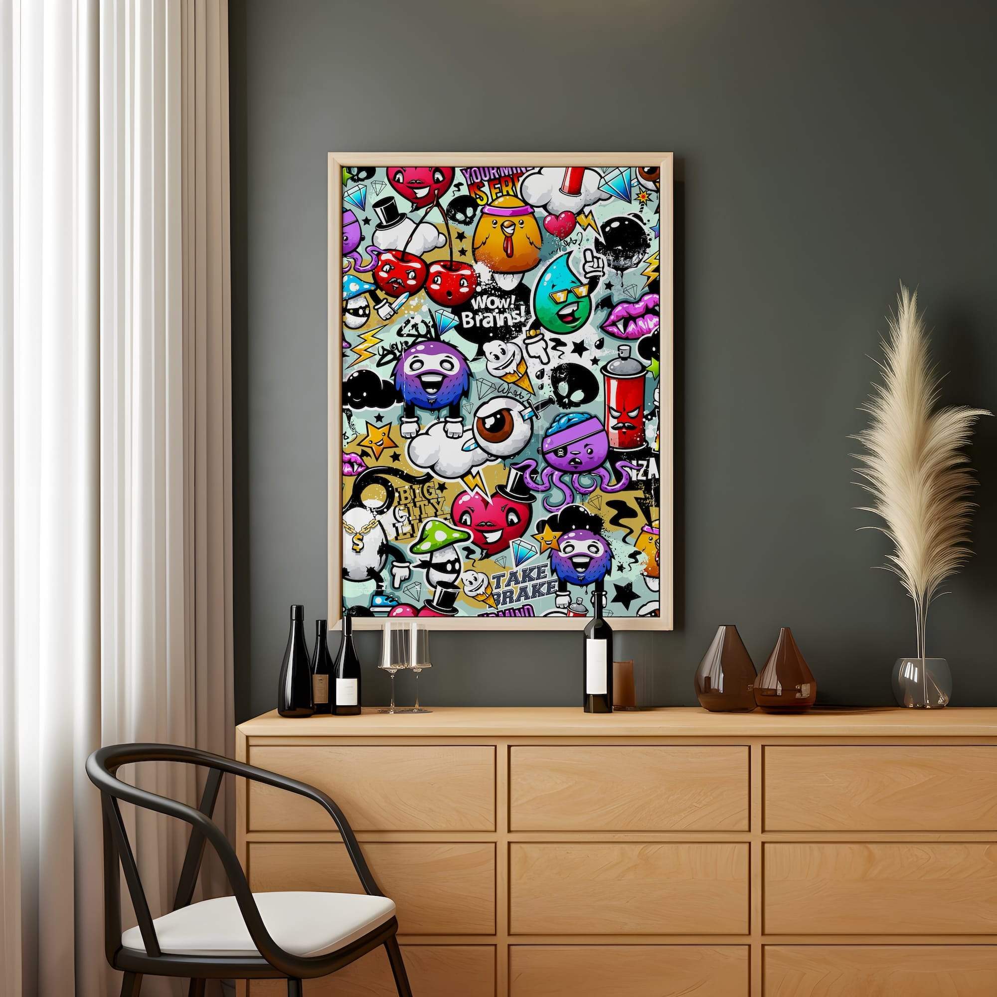 Urban Graffiti Doodle Sticker Mashup Pop Art Faces Matte Canvas Print - Image 2