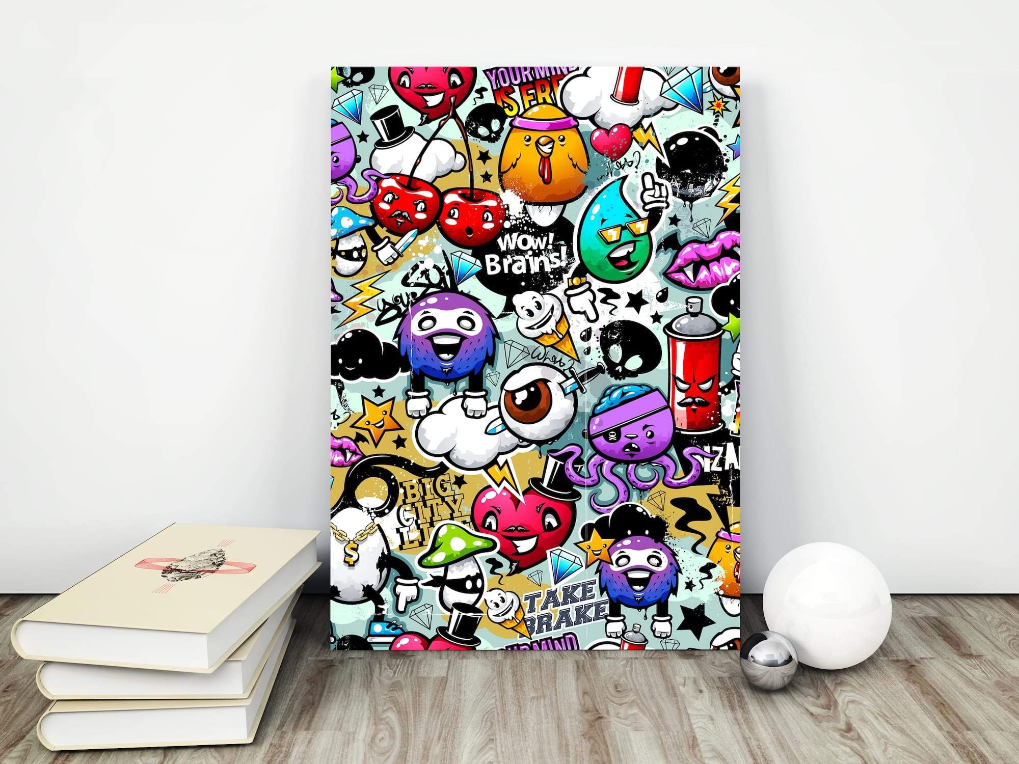 Urban Graffiti Doodle Sticker Mashup Pop Art Faces Matte Canvas Print - Image 4