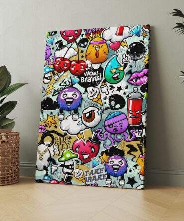 Urban Graffiti Doodle Sticker Mashup Pop Art Faces Matte Canvas Print