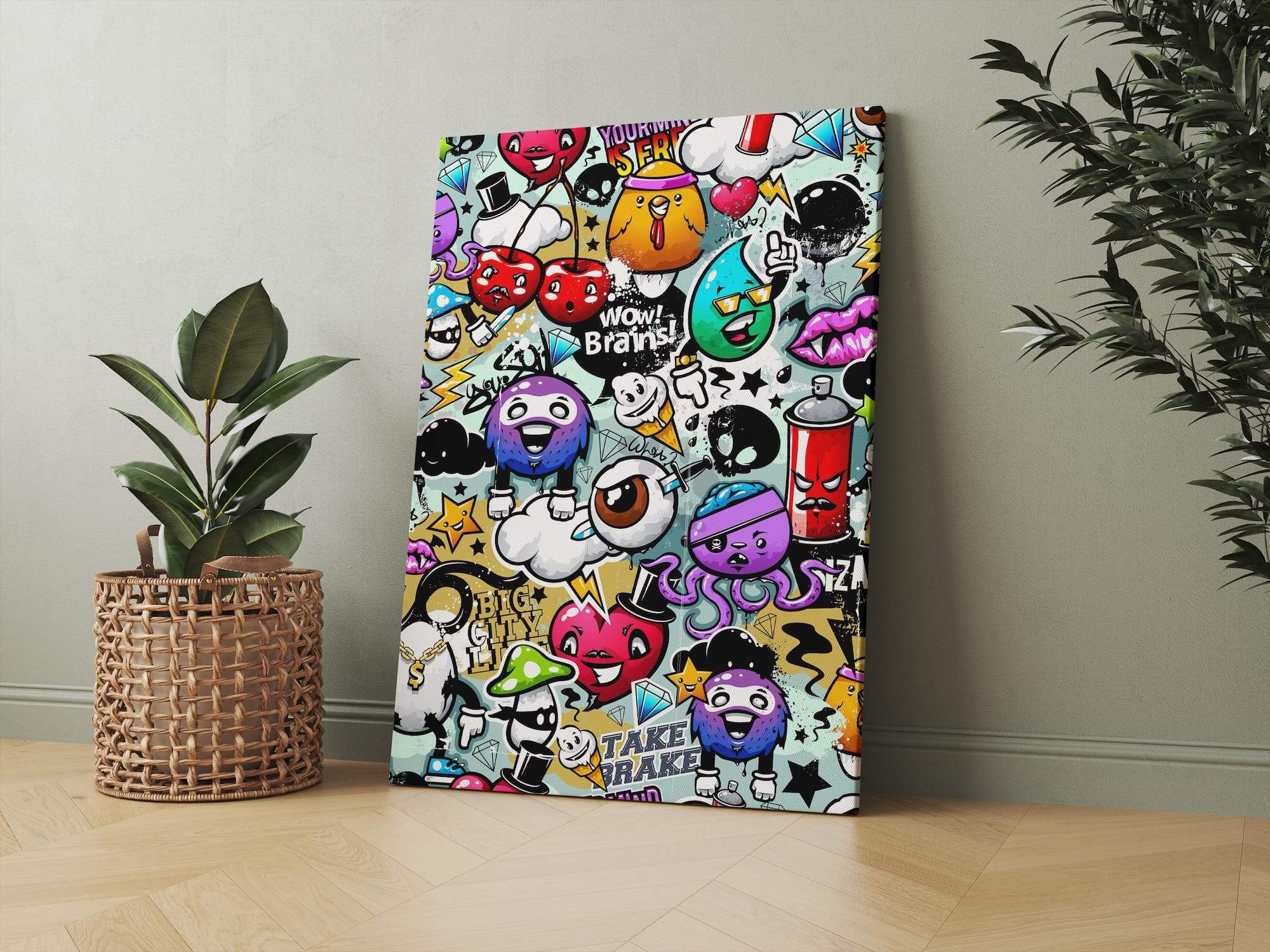 Urban Graffiti Doodle Sticker Mashup Pop Art Faces Matte Canvas Print