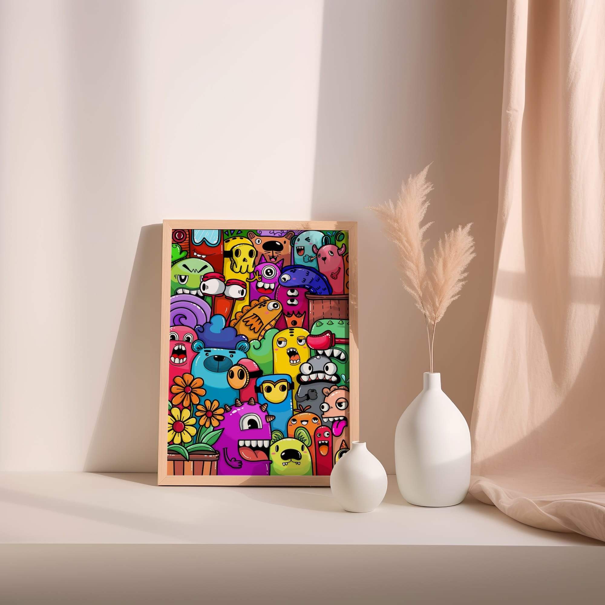 Colorful Monsters Wacky Creatures Pink Purple Green Matte Poster Print - Image 2