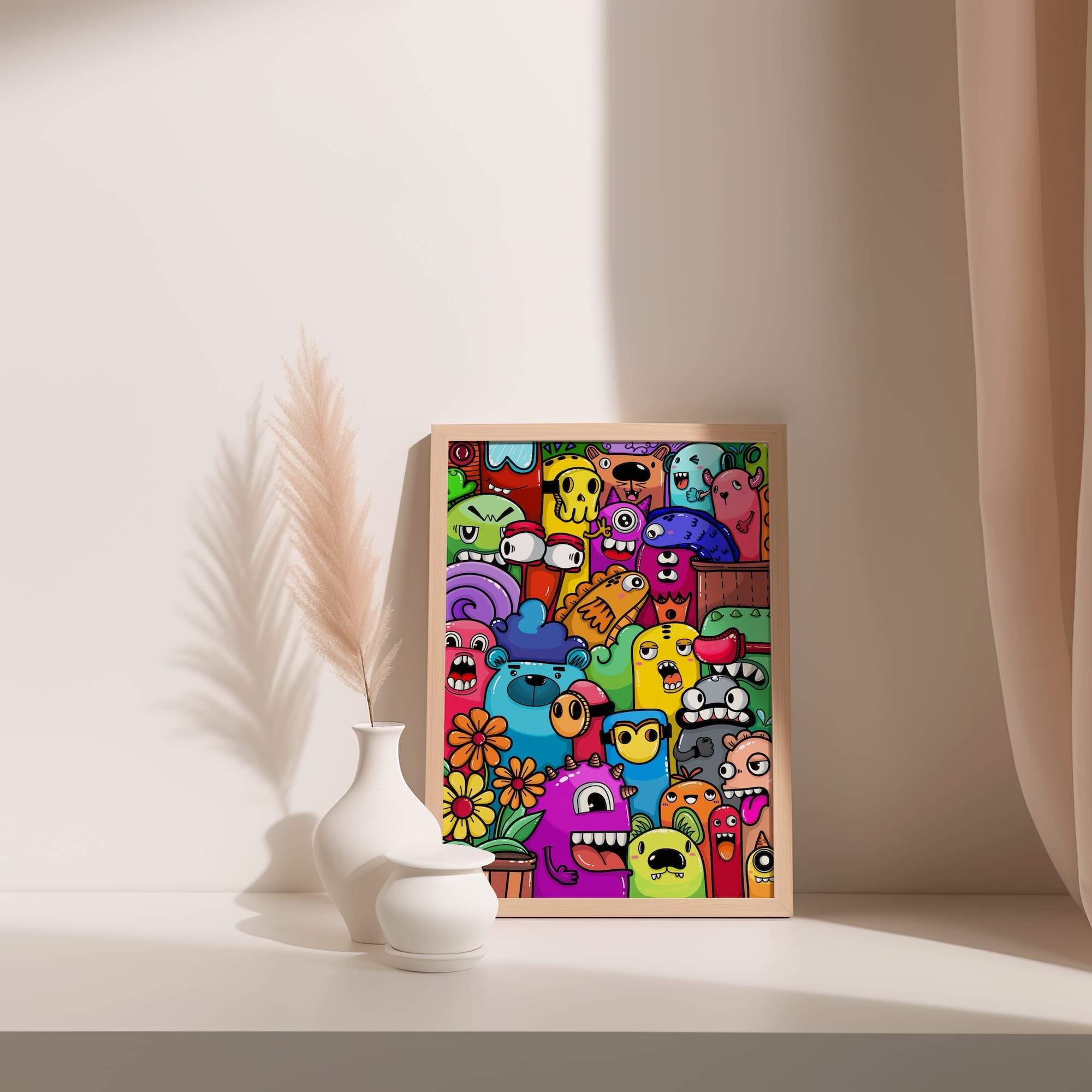 Colorful Monsters Wacky Creatures Pink Purple Green Matte Poster Print - Image 3