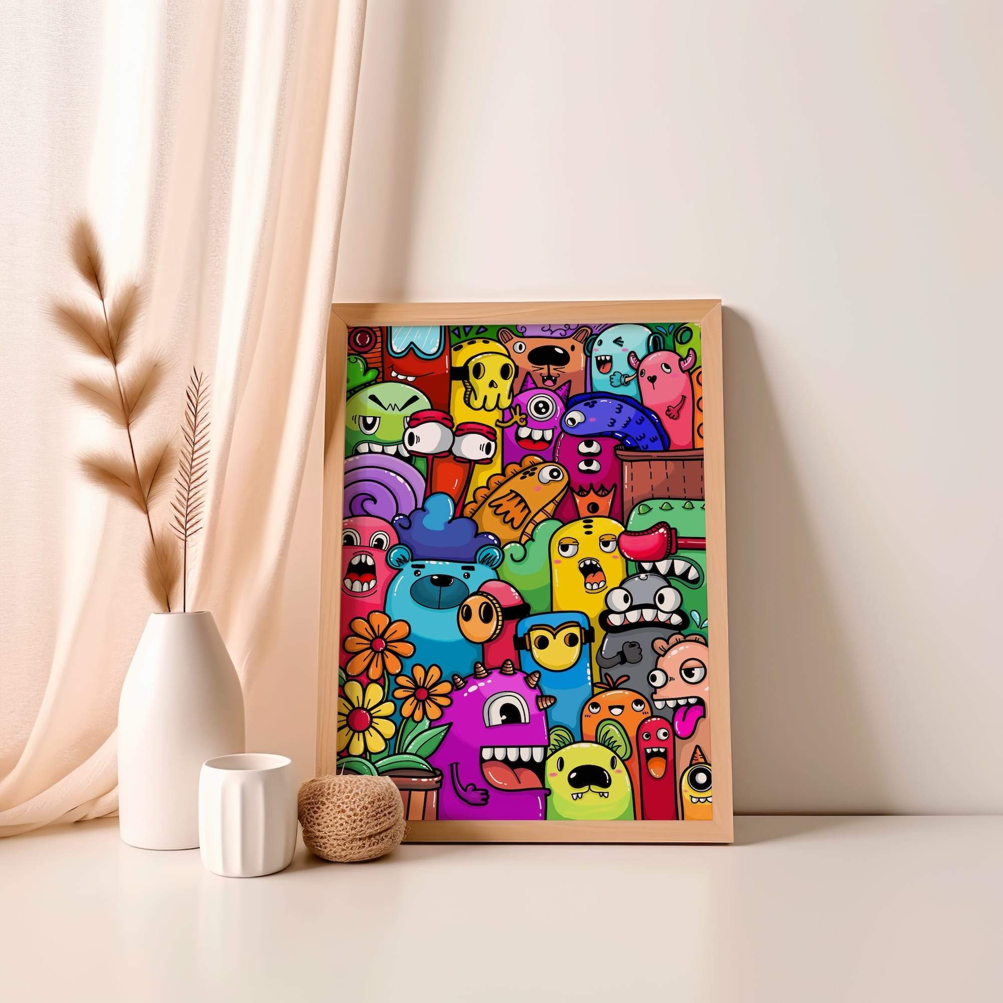 Colorful Monsters Wacky Creatures Pink Purple Green Matte Poster Print - Image 4