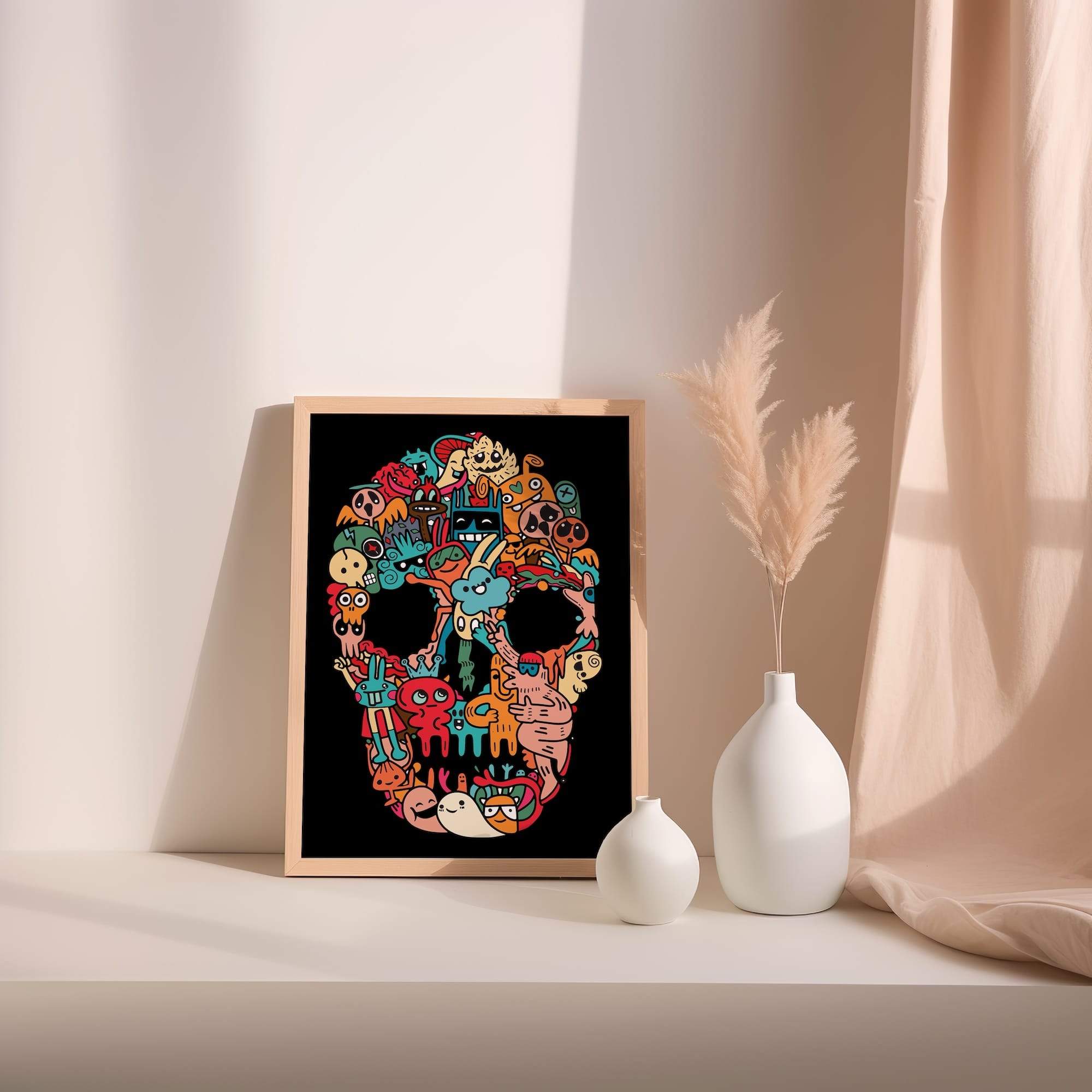 Doodle Skull Cute Monsters Character Mashup Matte Poster Print - Image 2