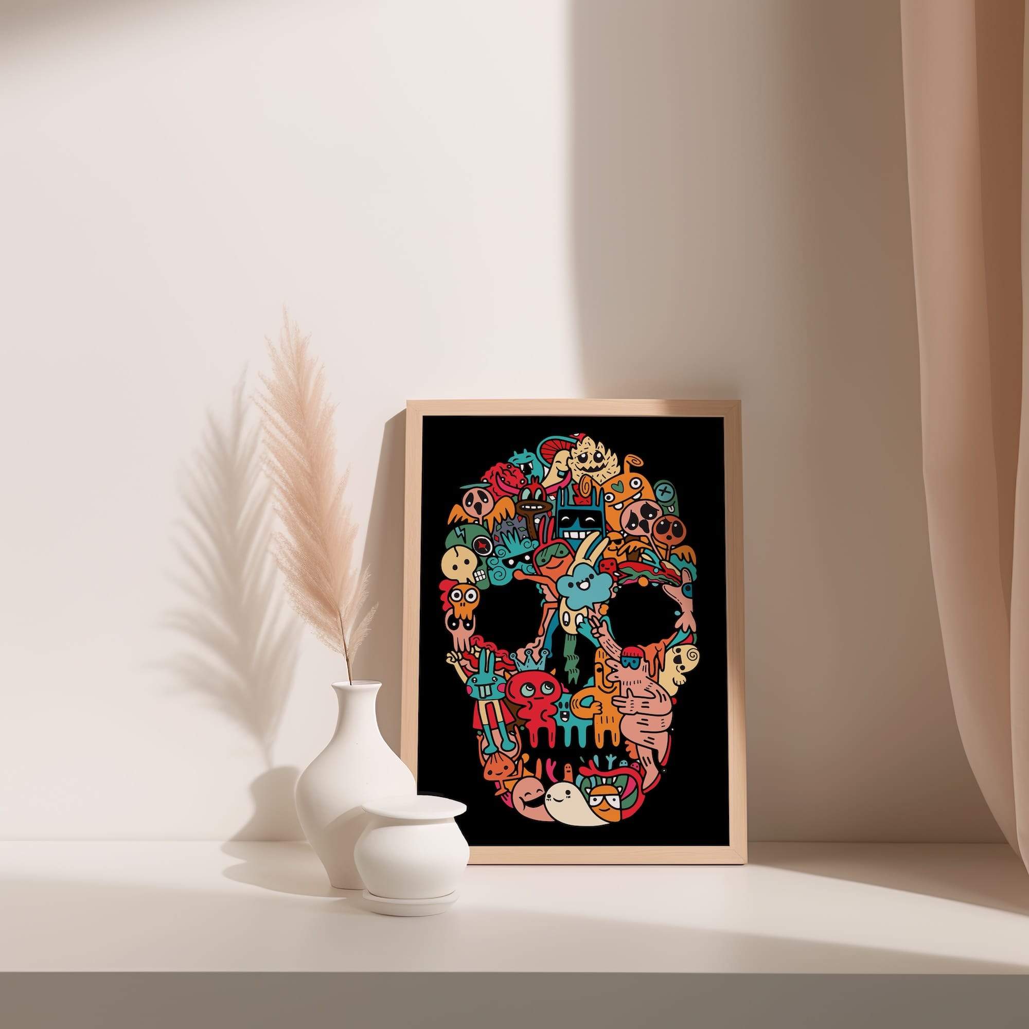 Doodle Skull Cute Monsters Character Mashup Matte Poster Print - Image 3