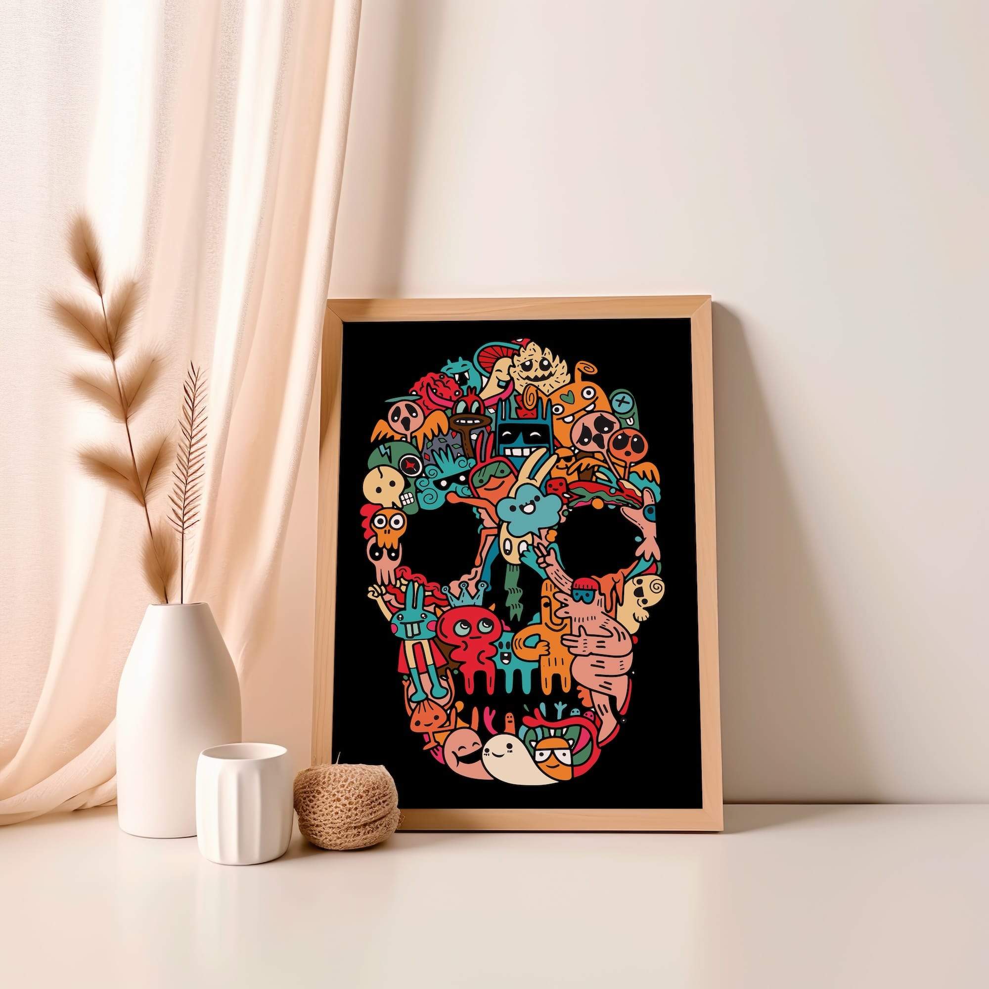 Doodle Skull Cute Monsters Character Mashup Matte Poster Print - Image 4
