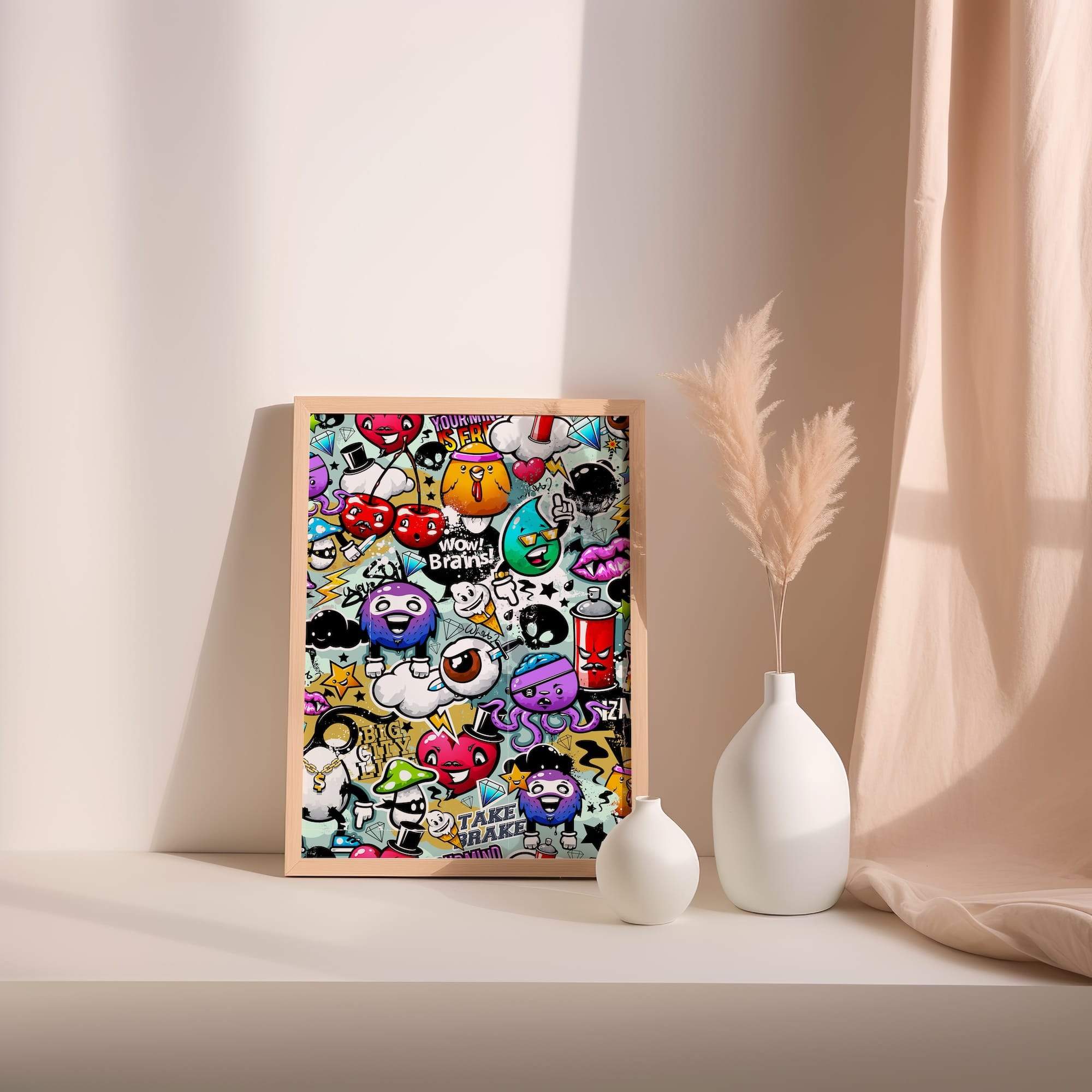 Urban Graffiti Doodle Sticker Mashup Pop Art Faces Matte Poster Print - Image 2