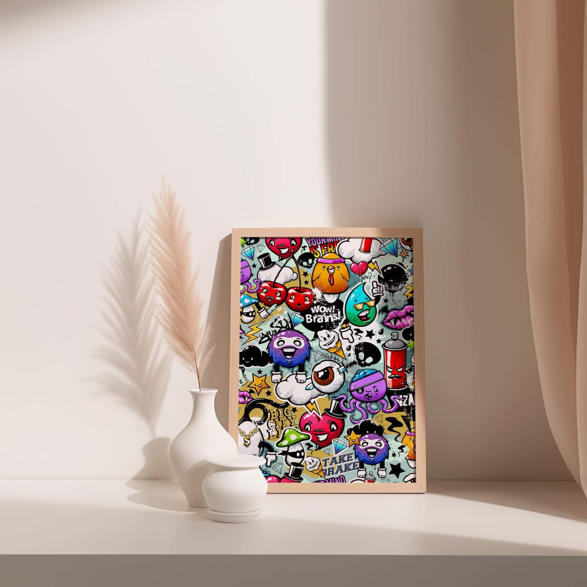 Urban Graffiti Doodle Sticker Mashup Pop Art Faces Matte Poster Print - Image 3