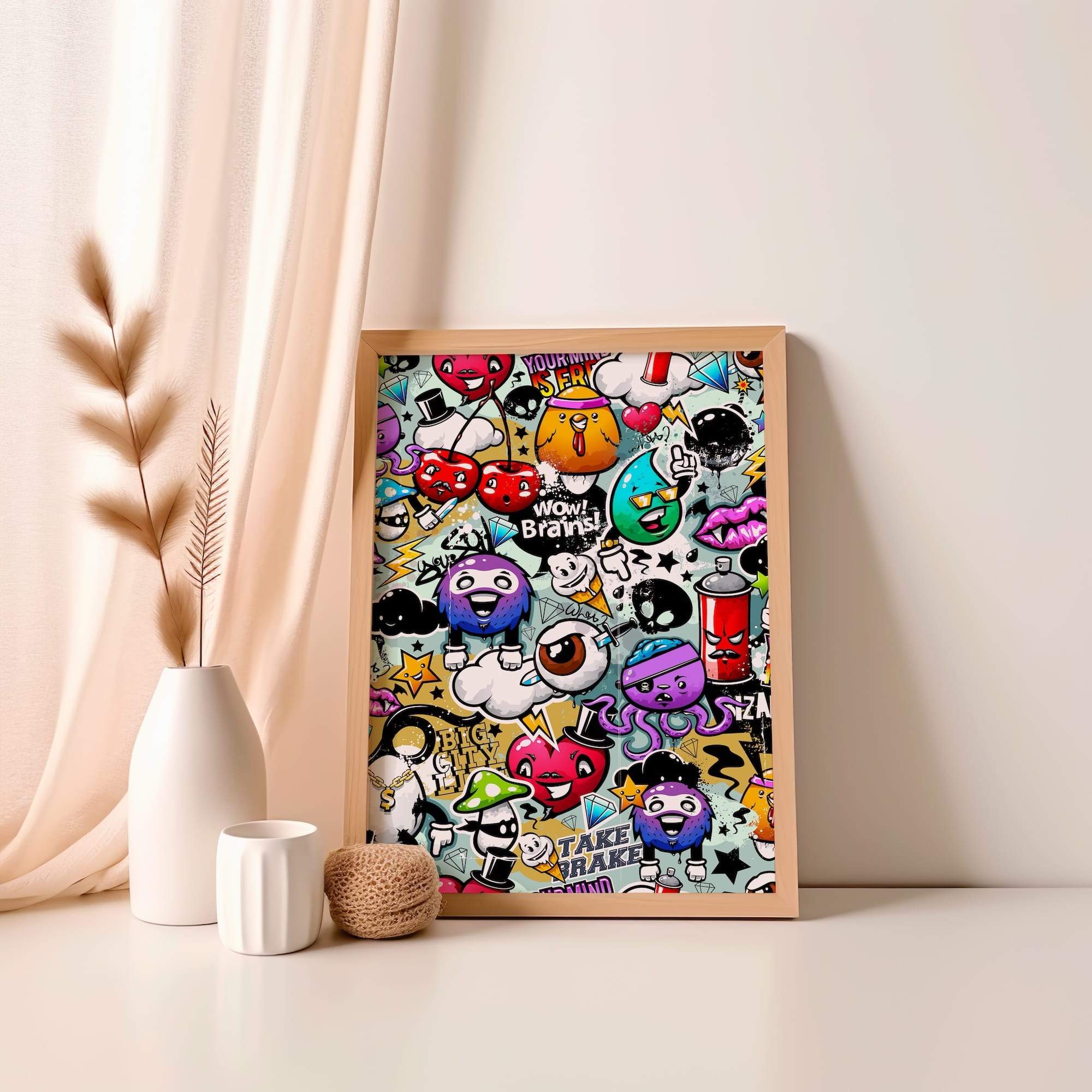 Urban Graffiti Doodle Sticker Mashup Pop Art Faces Matte Poster Print - Image 4